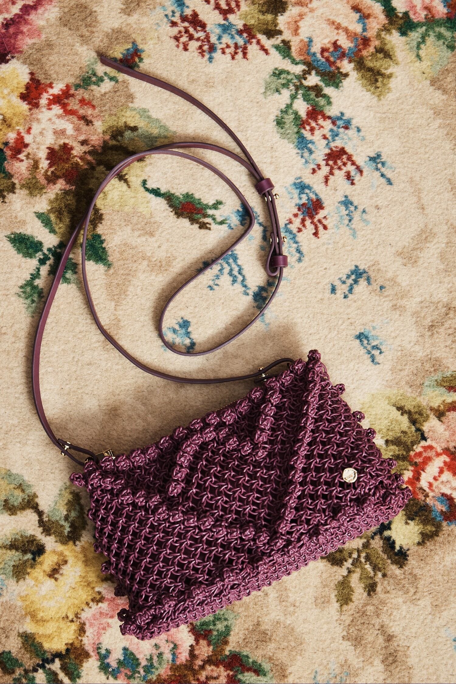 Alemais Leather Macrame Clutch pochette cuir raisin OS