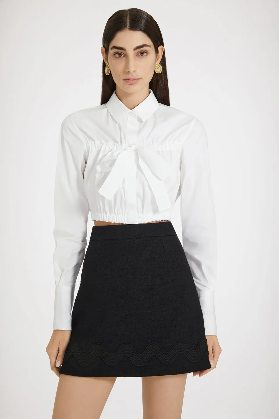 Patou SK055 jupe mini noire en tweed de coton