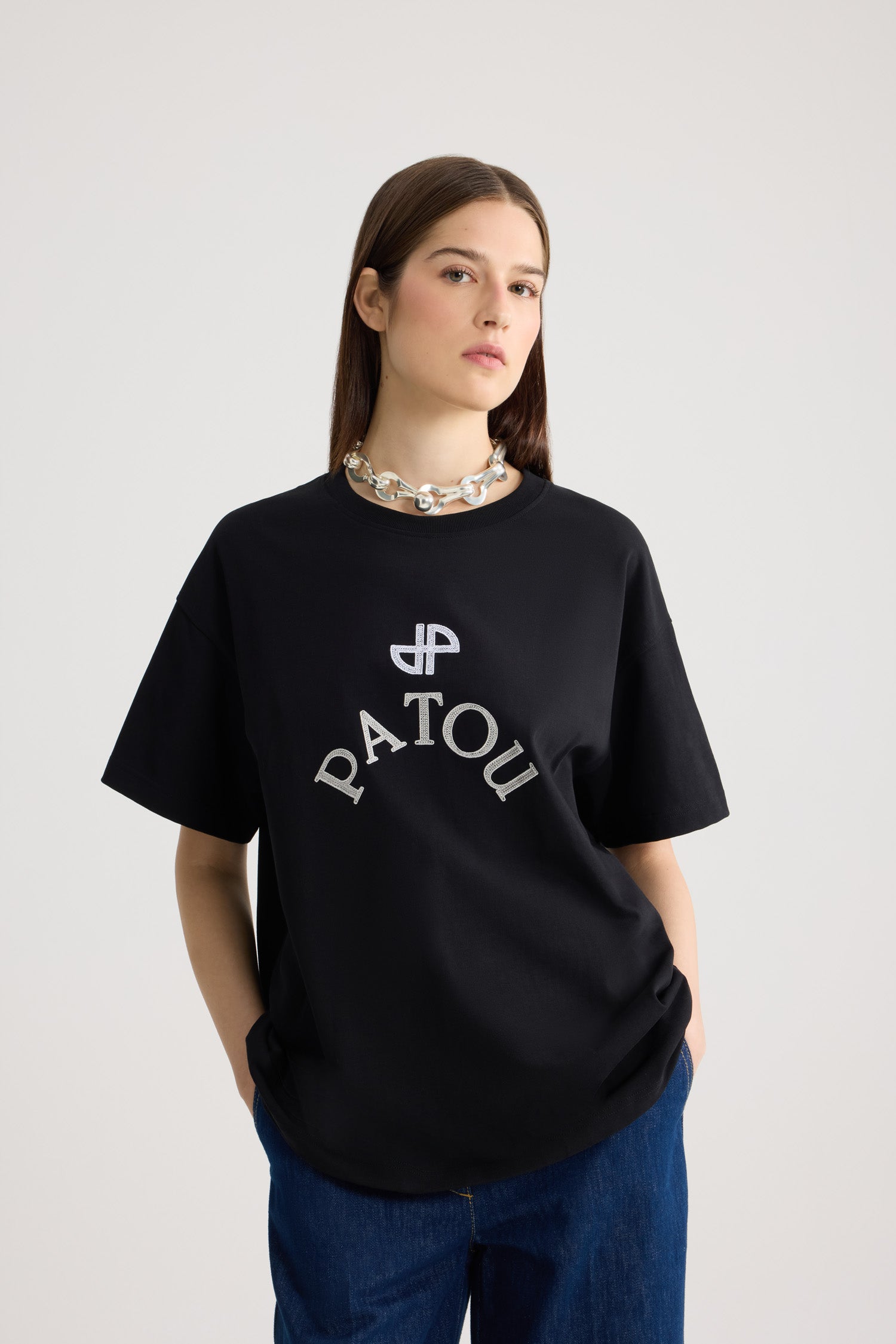 Patou P26JE2059990999B t-shirt oversize noir coton bio