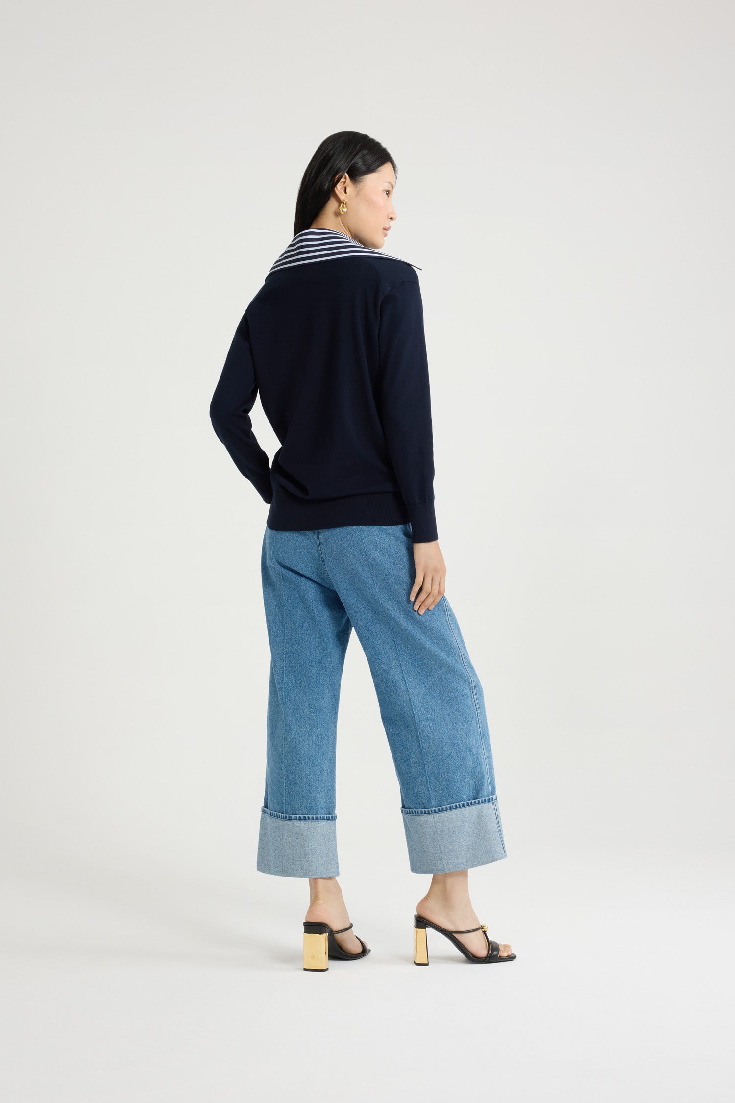 Patou Knitwear cardigan coton col popeline bleu marine XS