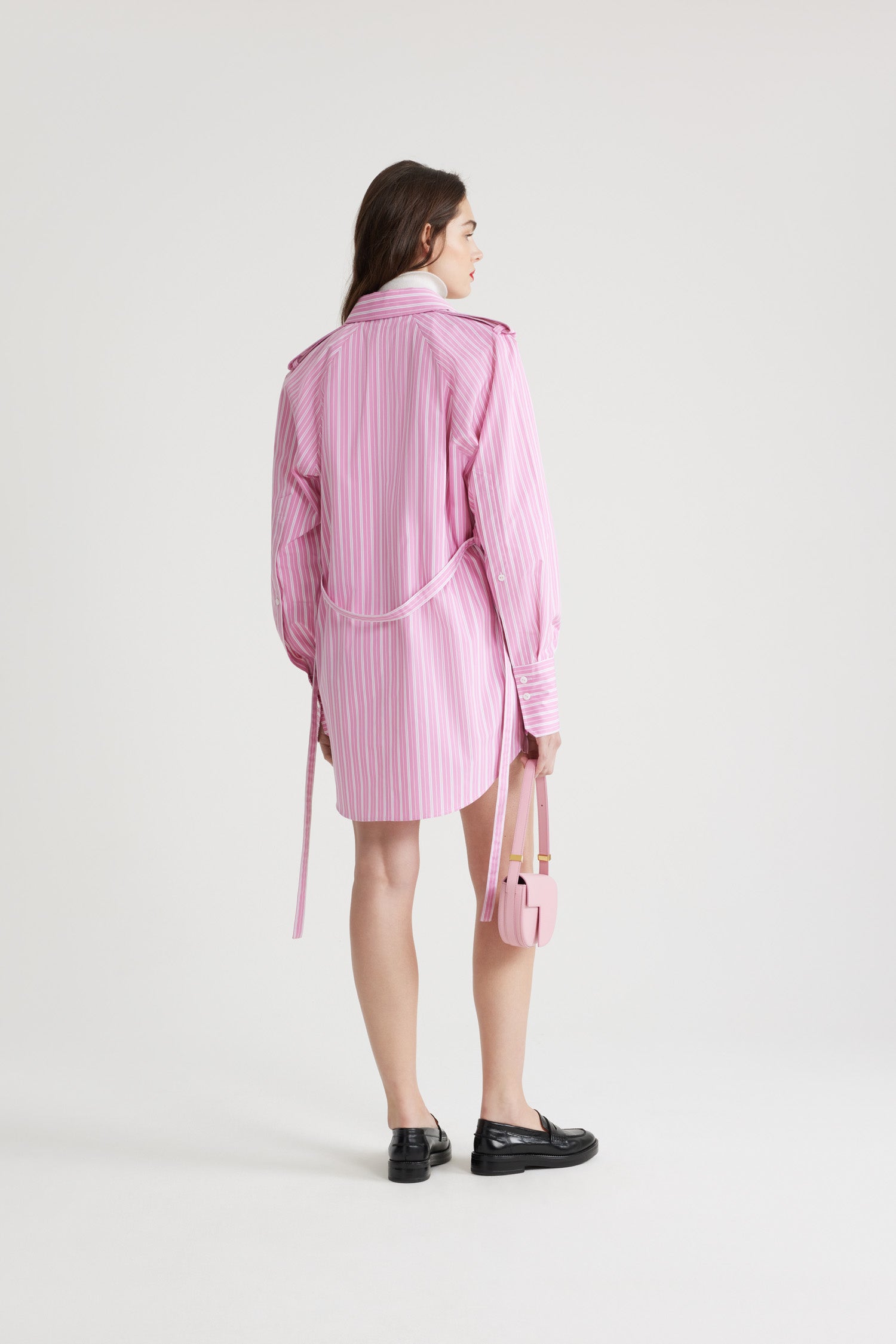 Patou H24DR153 robe chemise coton rose rayures