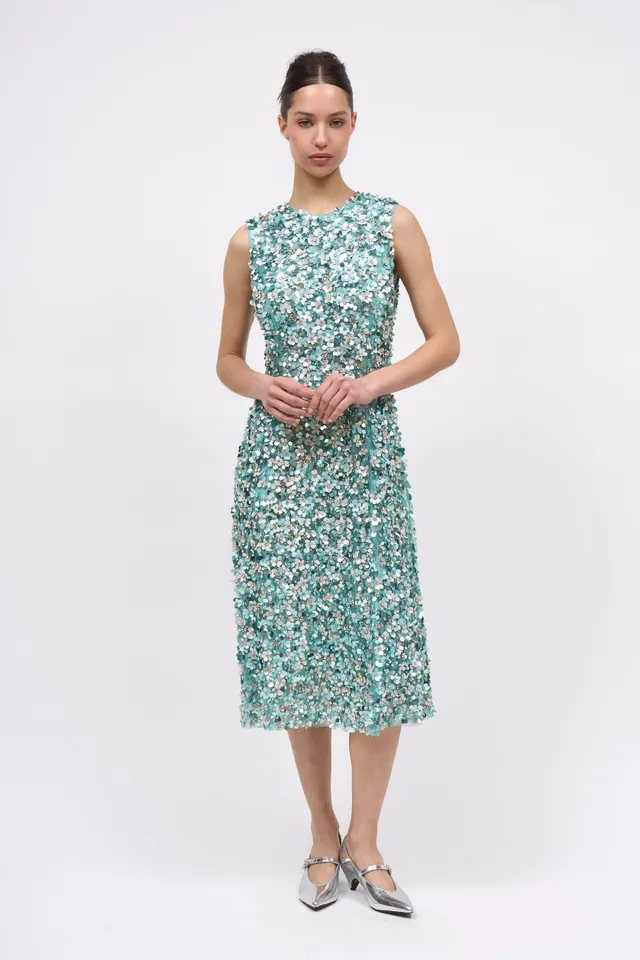 Paul & Joe Ondyne robe mesh vert d'eau brodée main