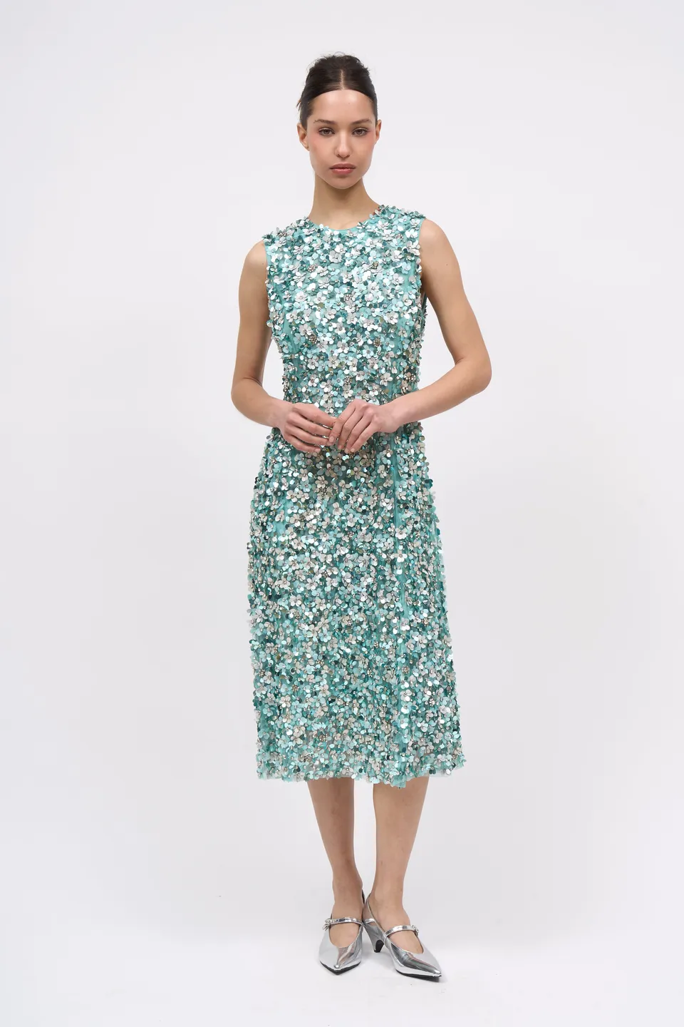 Paul & Joe Ondyne robe mesh vert d'eau brodée main