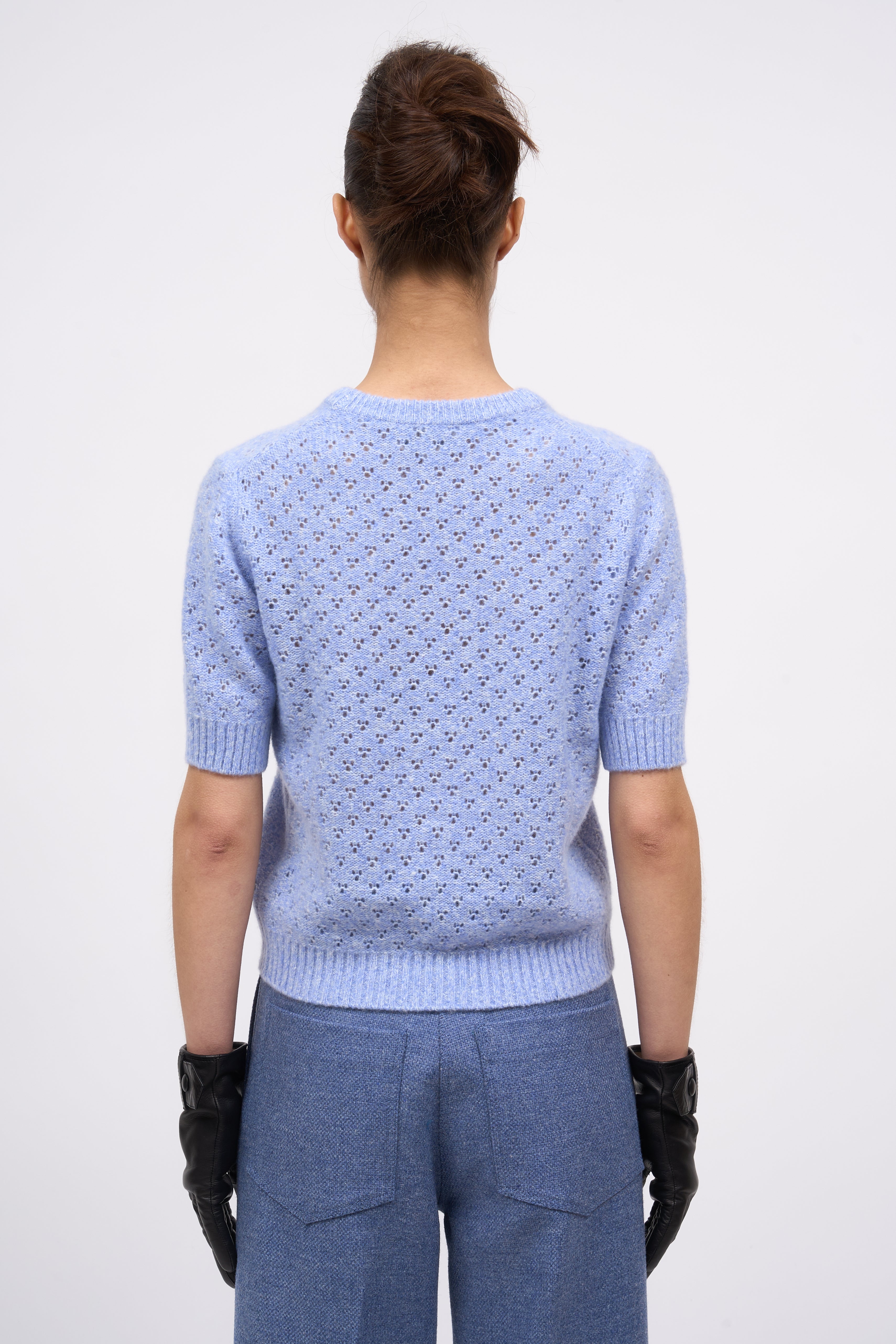 Paul & Joe Ginger pull bleu cachemire soie pointelle