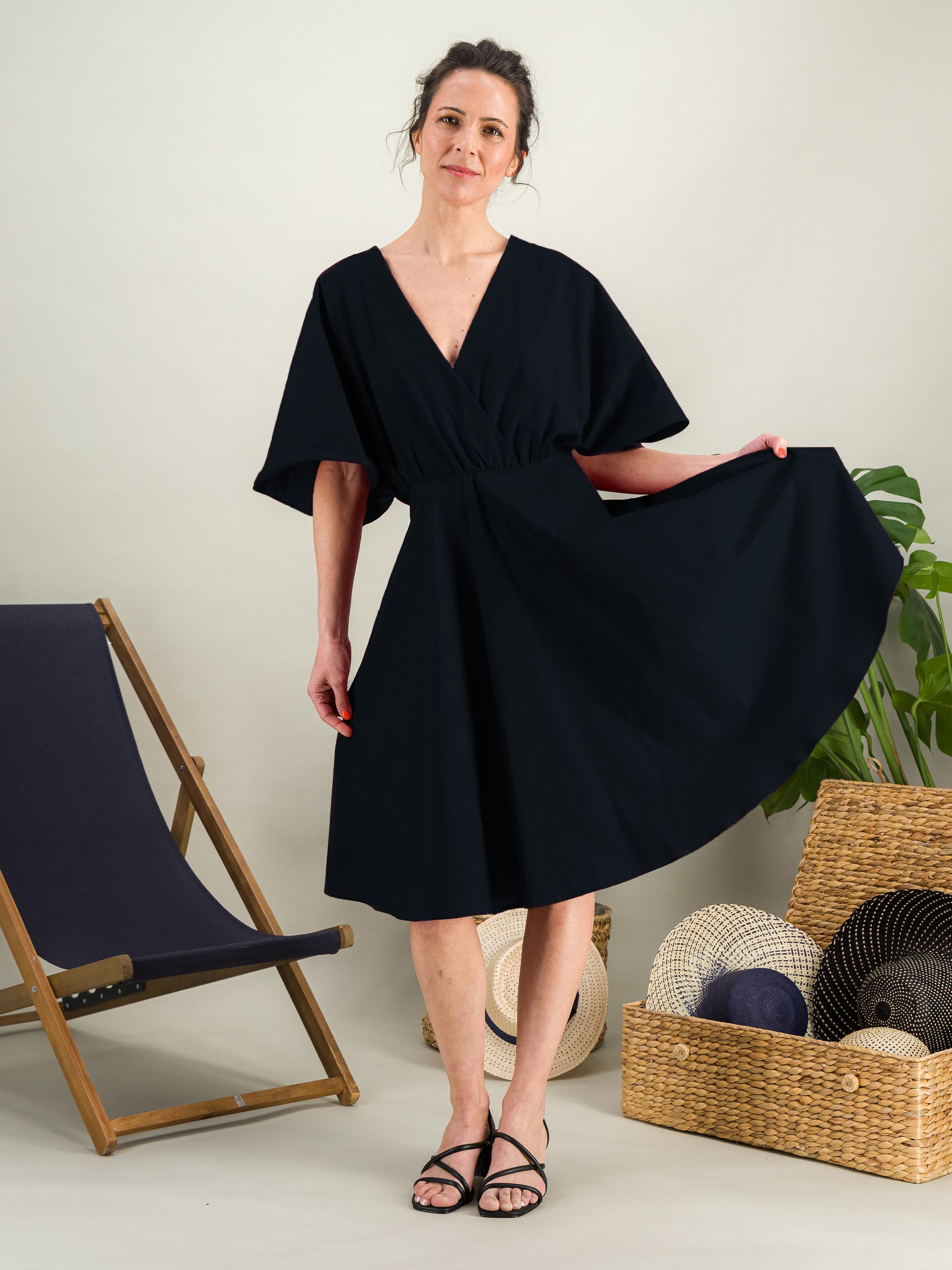 Anahide Saint André Papillon robe coton bleu marine
