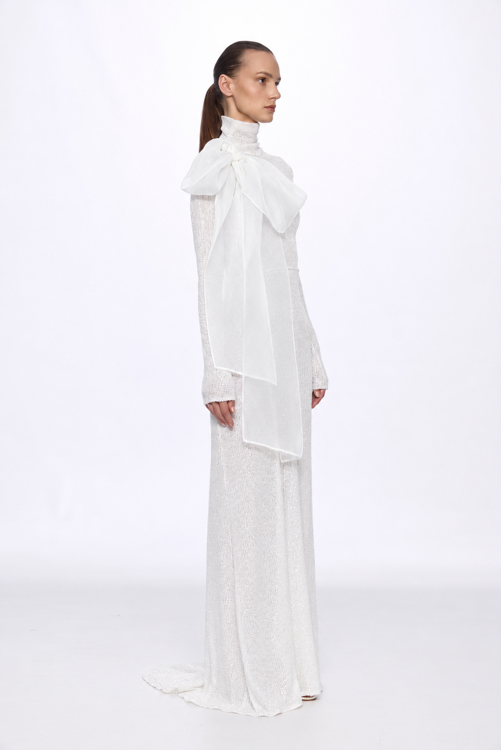 ATU Body Couture Sequins robe midi sequins blanche nœud S