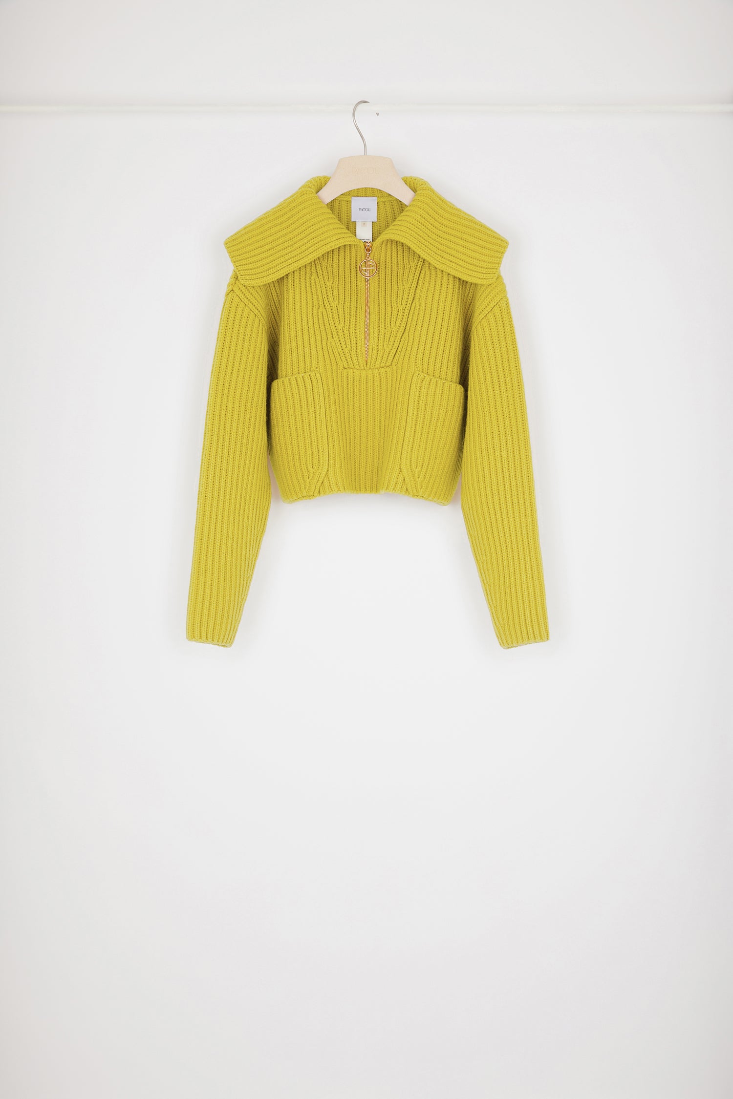 Patou KN090 pull absinthe laine mérinos col zip