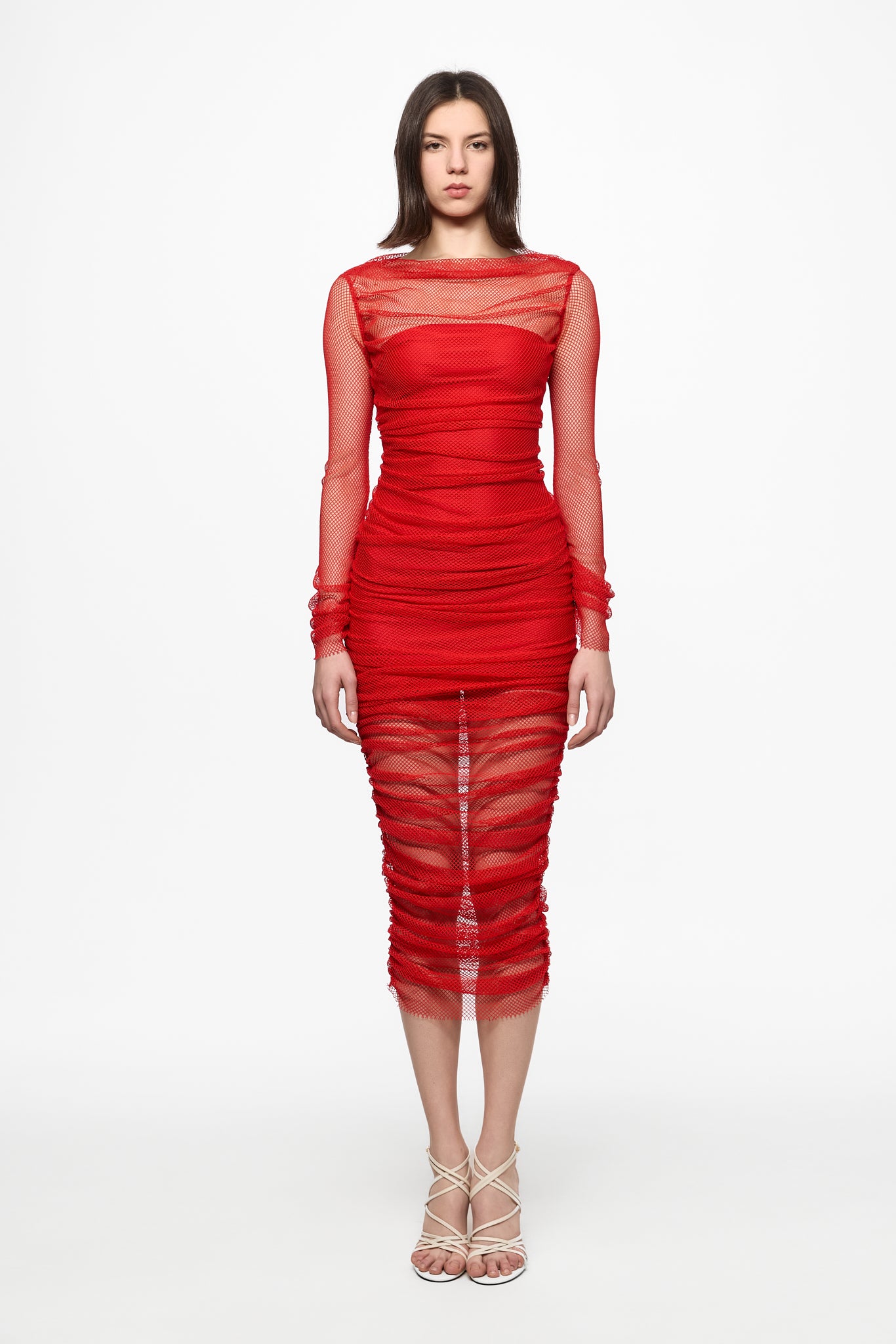 ATU Body Couture Fishnet robe midi résille rouge drapée