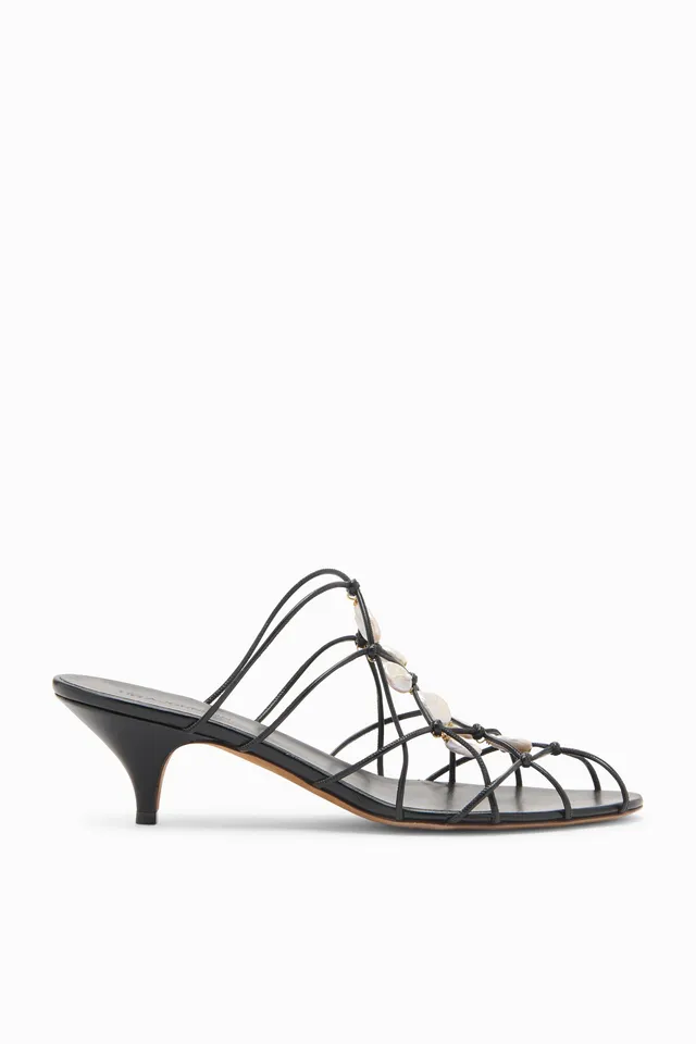 Ulla Johnson Colette sandale talon kitten Noir perles 50 mm