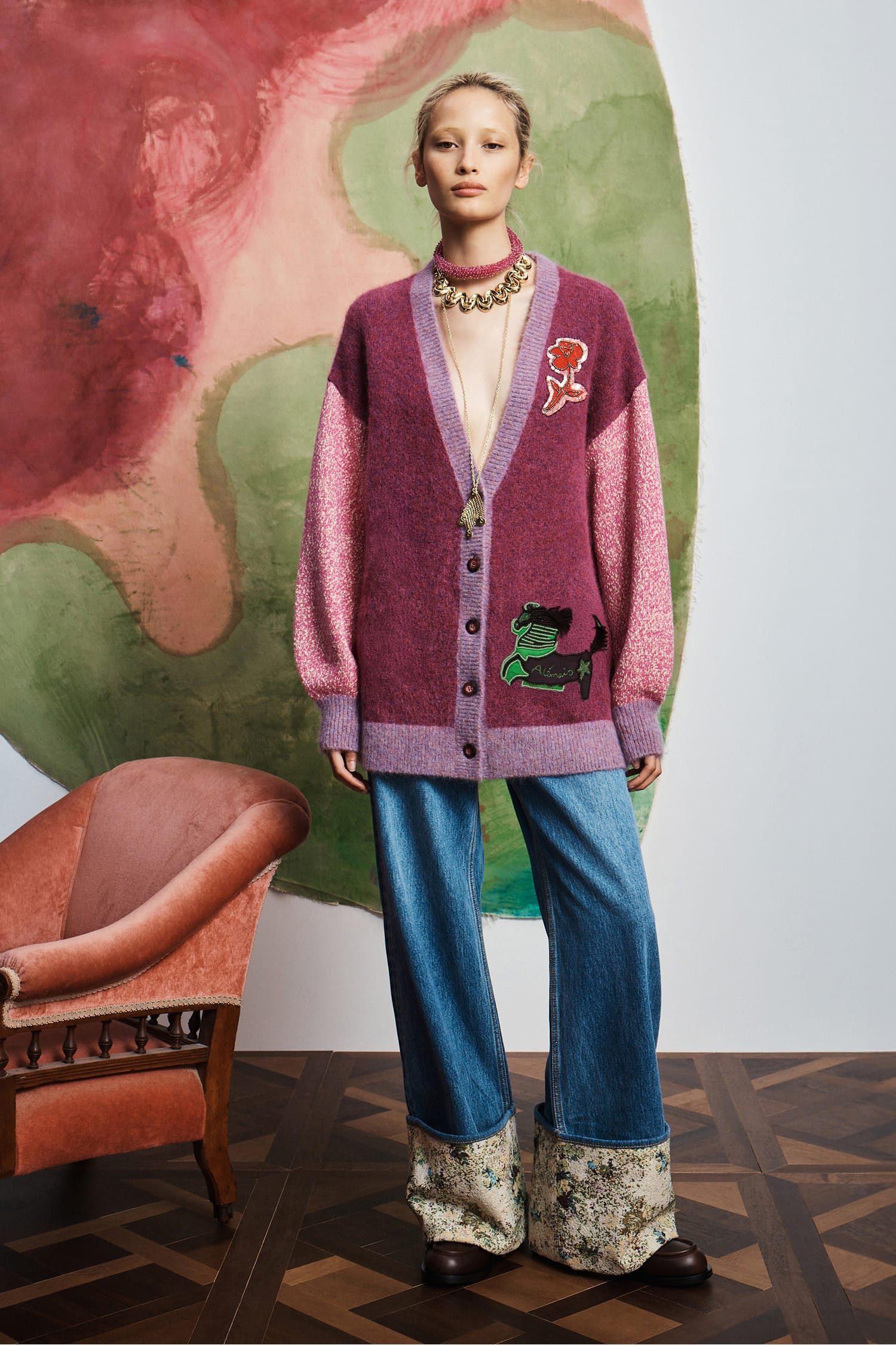 Alemäis Mlak cardigan maille mohair alpaga brodé