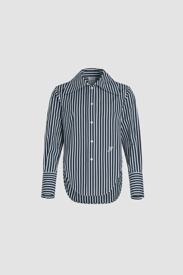 Patou BL041 chemise ajustée popeline bio rayures marine 34-44