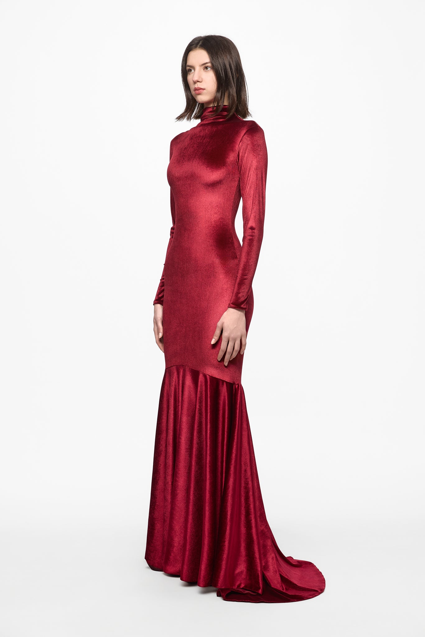 ATU Body Couture High neck wine velvet gown robe bordeaux