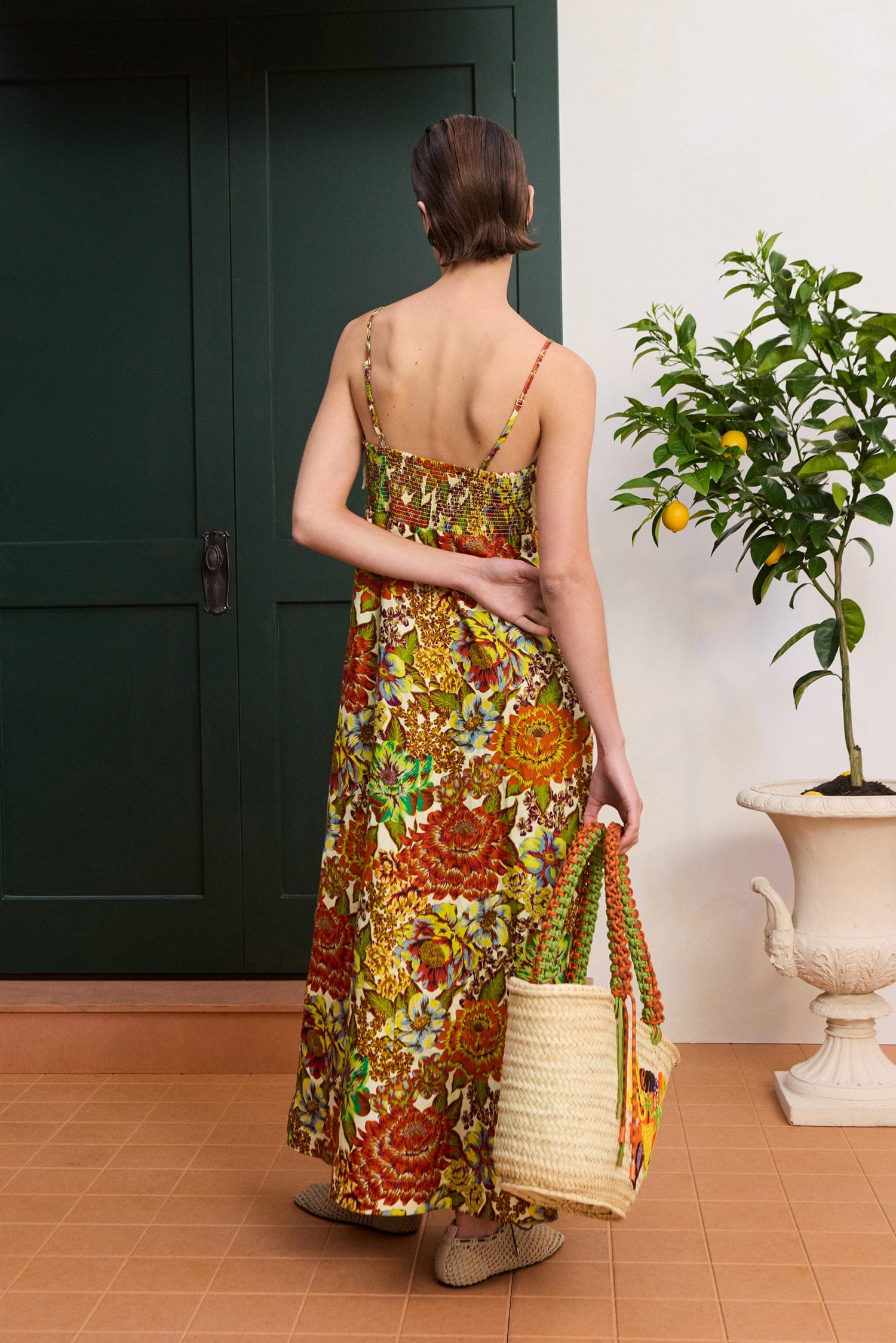Alemäis Lana Square Neck robe midi lin floral