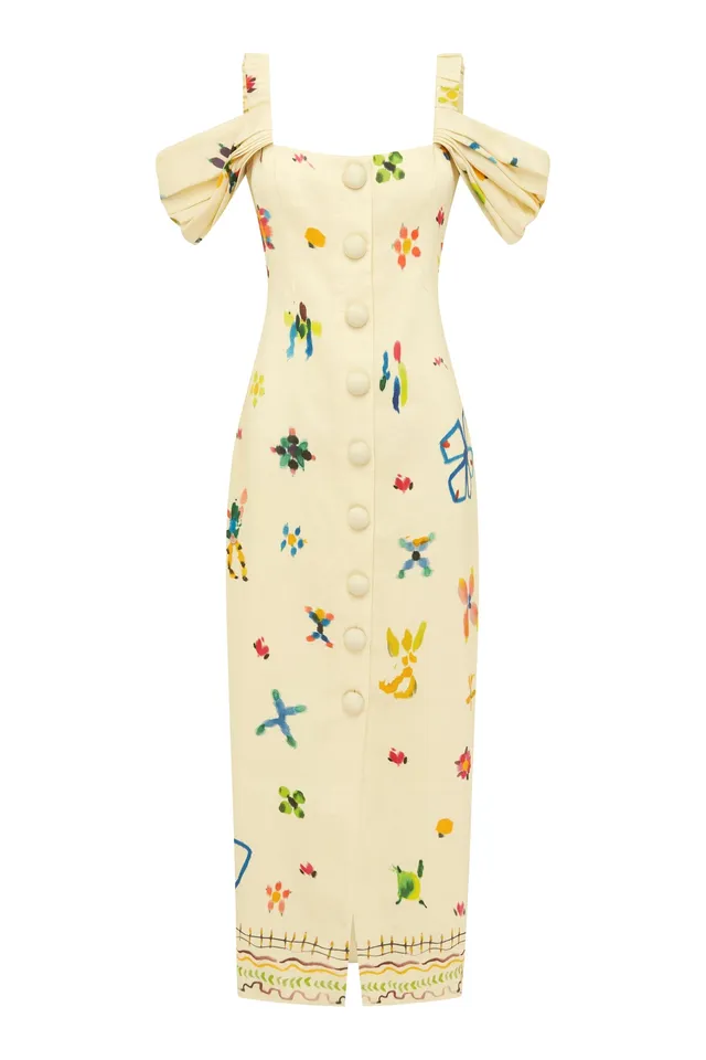 Alemäis Sidi robe midi col carré imprimé lin