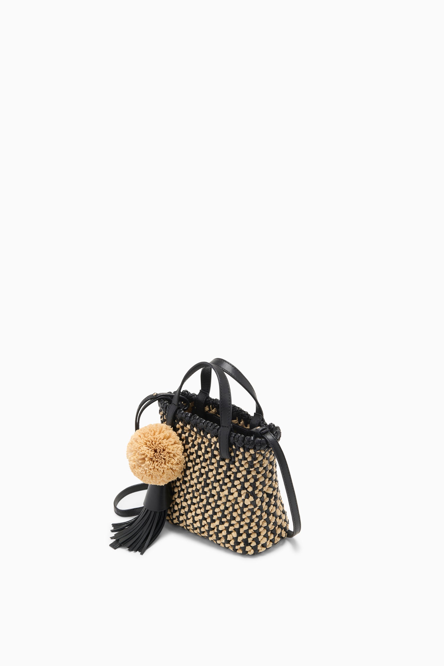 Ulla Johnson Raffia Mini Crossbody sac Noir Natural raphia cuir