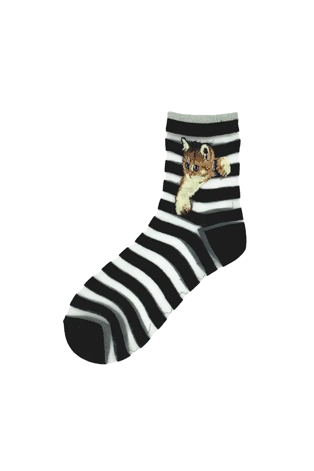 PAUL & JOE Nounette chaussettes noires épaisses bandes chat
