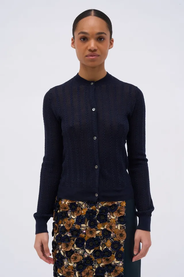 Paul & Joe Mailles cardigan Junon laine mérinos pointelle