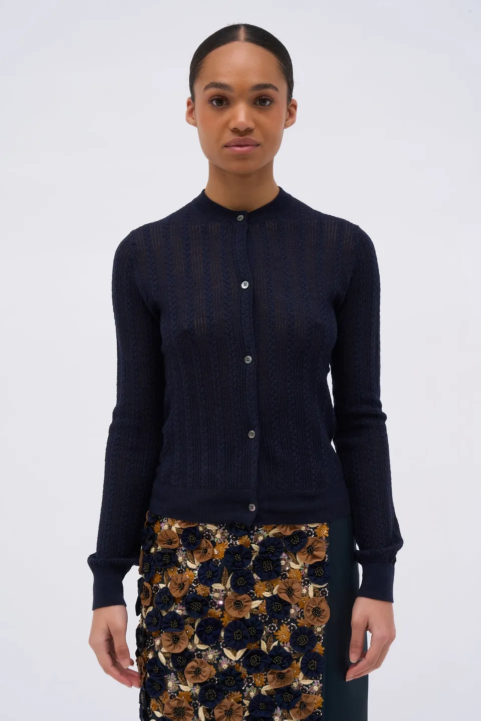 Paul & Joe Mailles cardigan Junon laine mérinos pointelle
