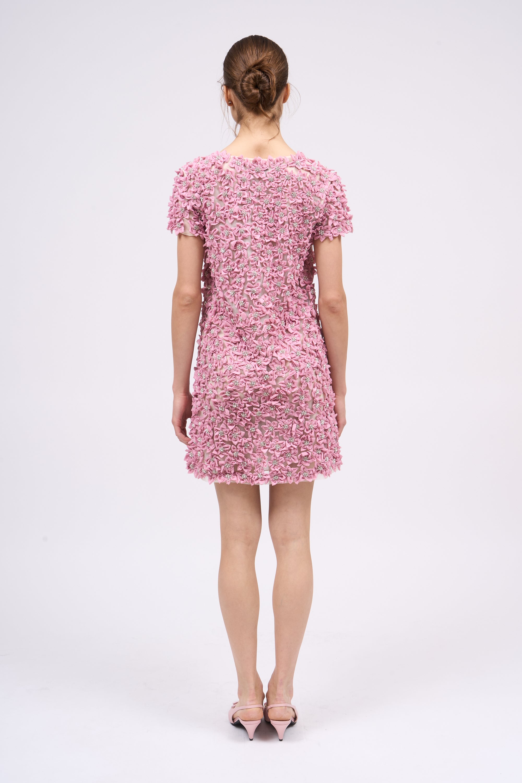 PAUL & JOE Robe courte brodée fleurs rose strass