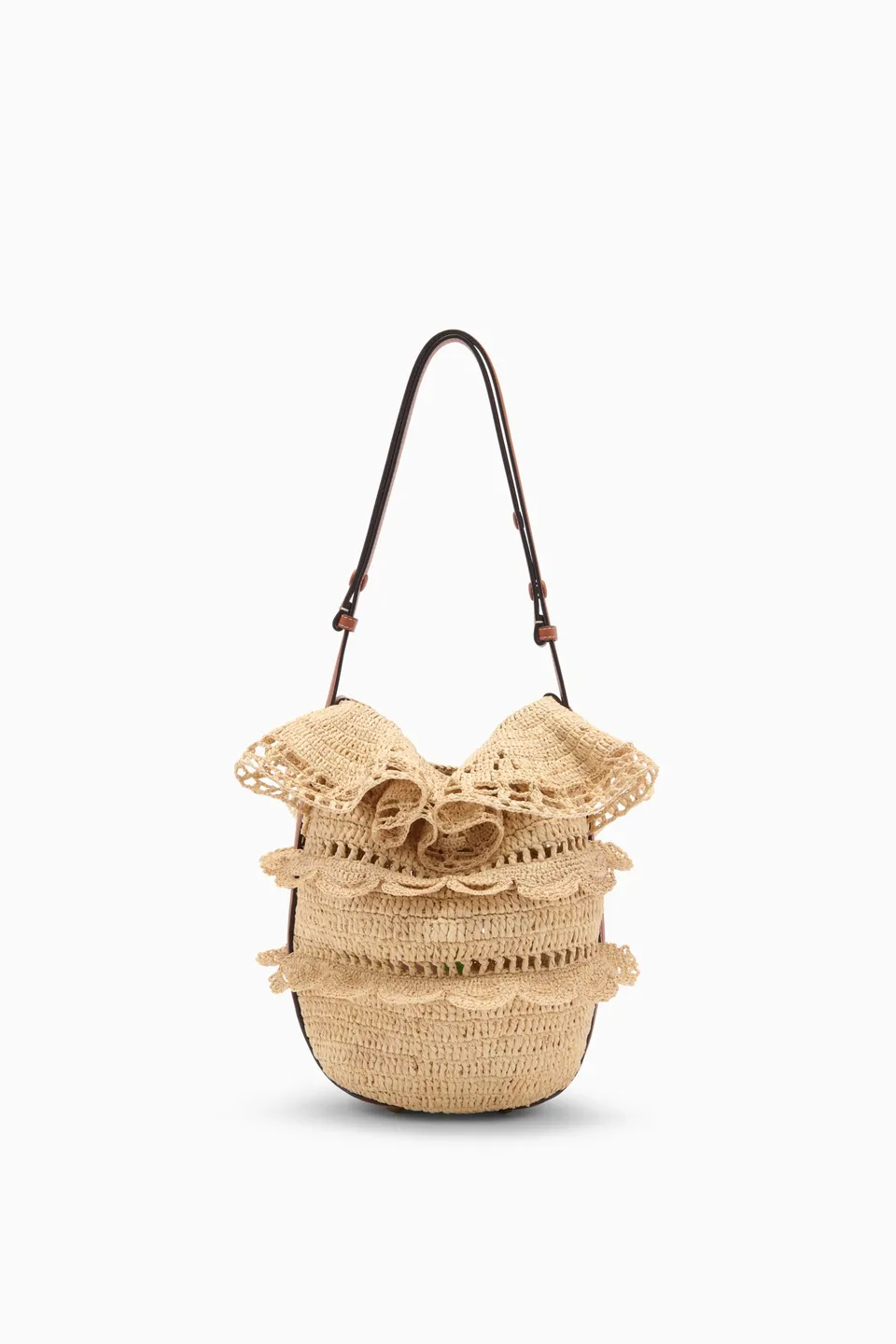 Ulla Johnson Marina PF261196 sac seau raphia Naturel volants