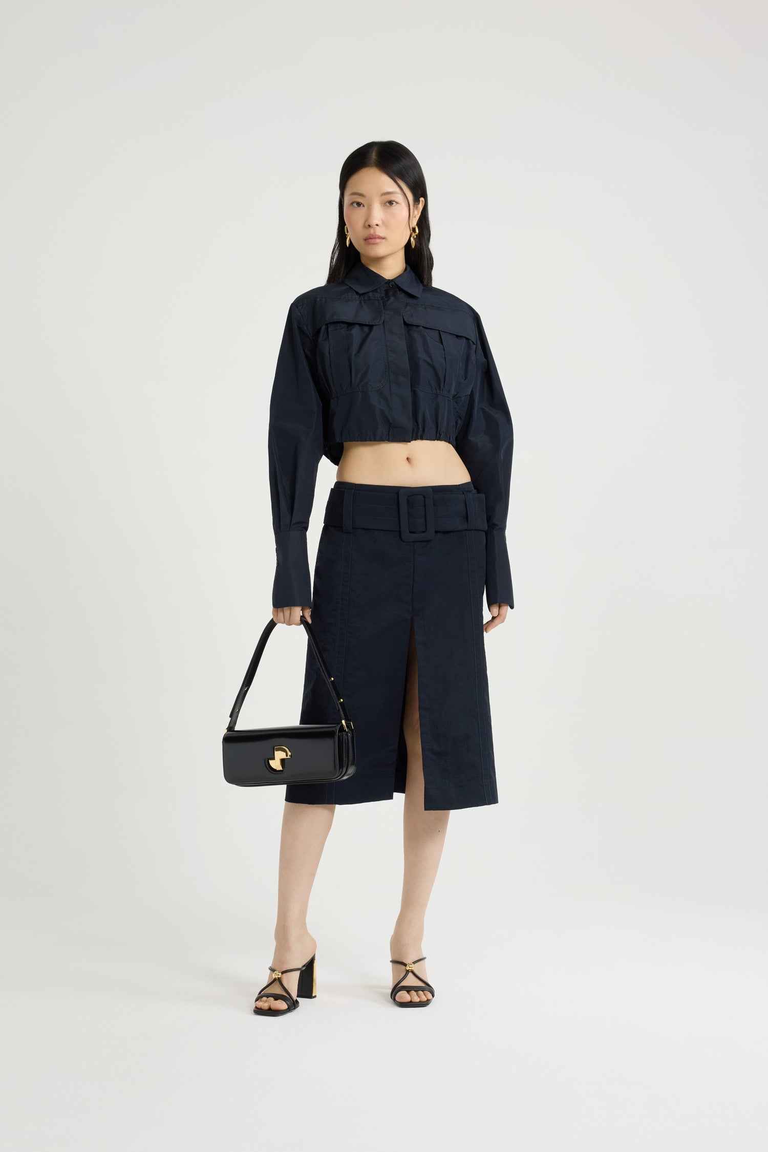Patou chemise safari courte faille recyclée bleu Navy Black