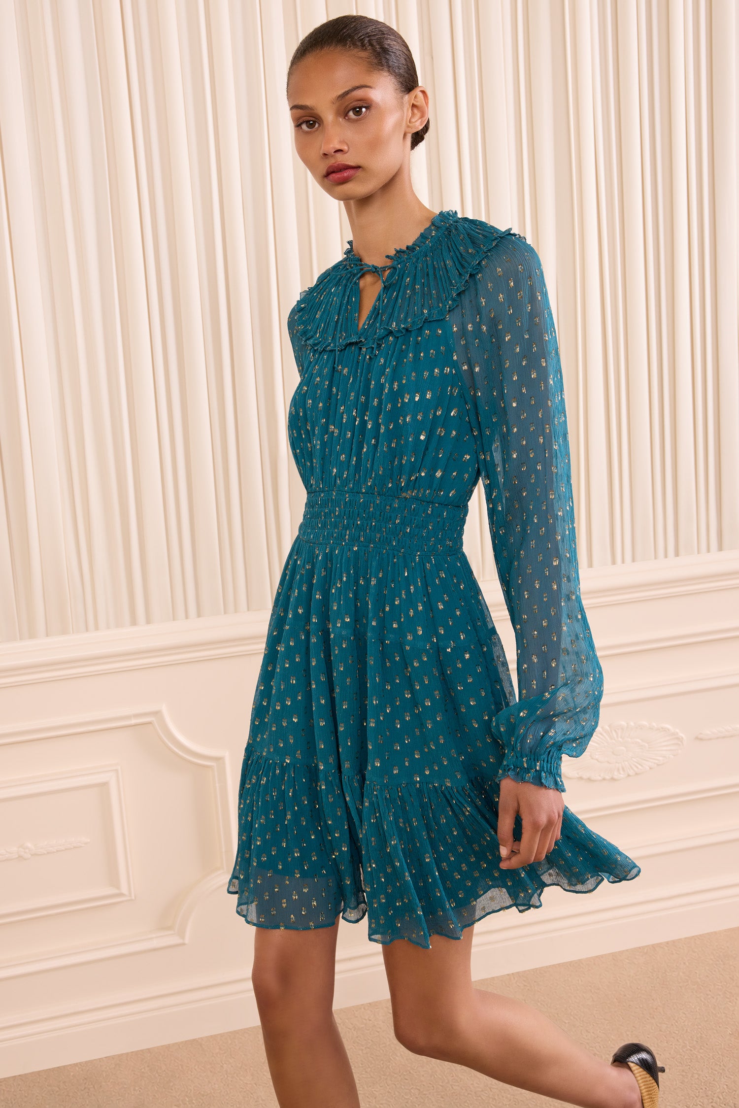 Ulla Johnson Ava robe mini soie Beryl manches longues