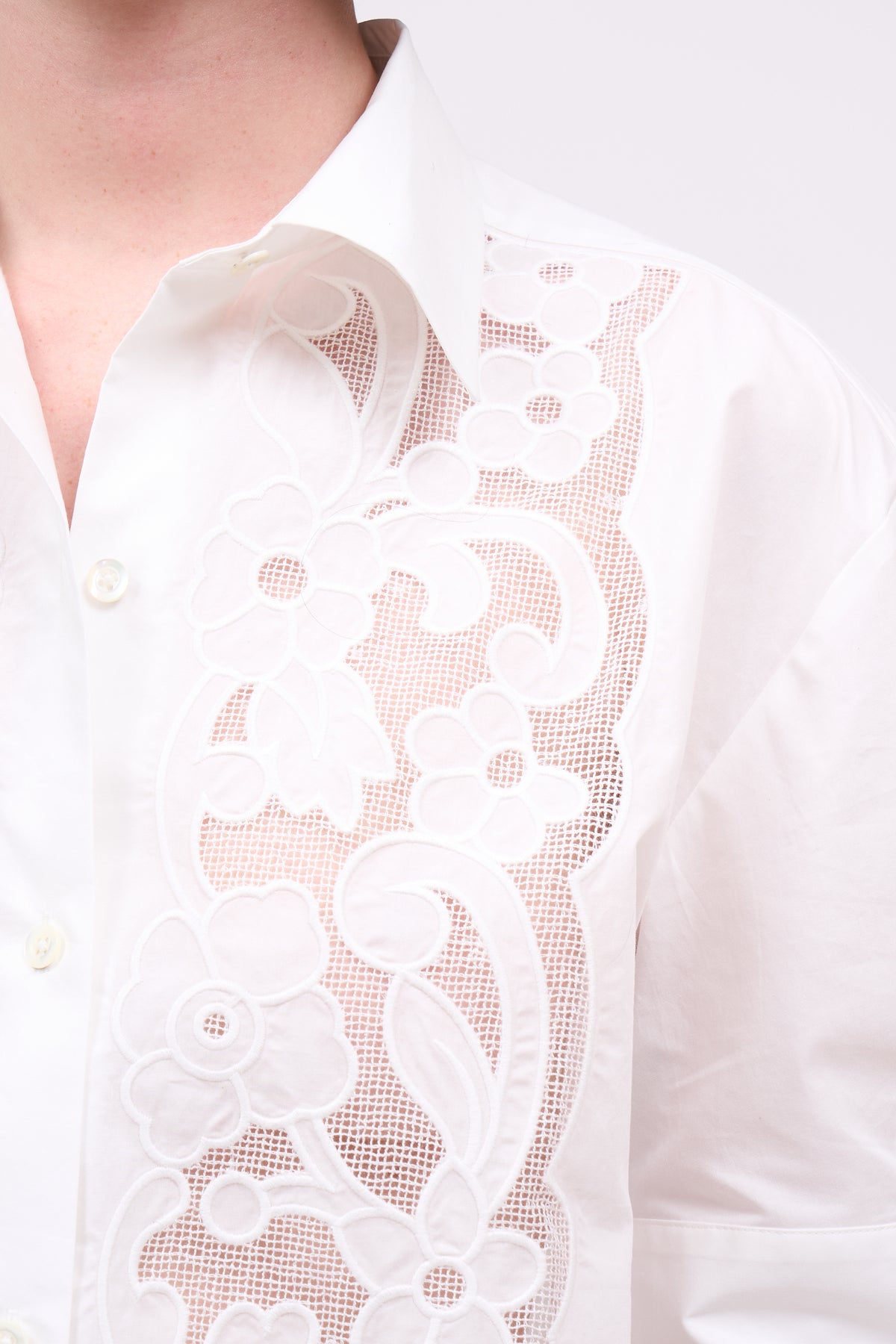 Paul & Joe Floriane chemise droite popeline coton brodée taille 1