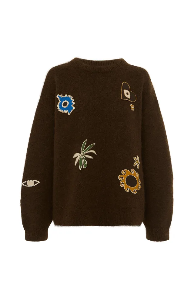 Alemaïs Maroc pull brodé mohair col rond
