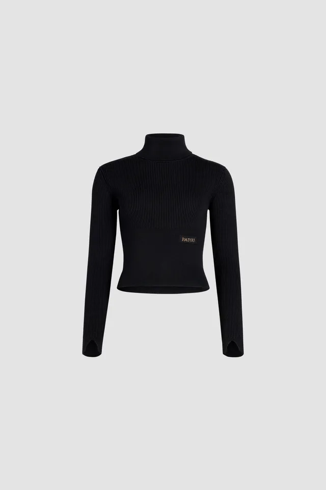 Patou KN184 pull col roulé laine cachemire noir