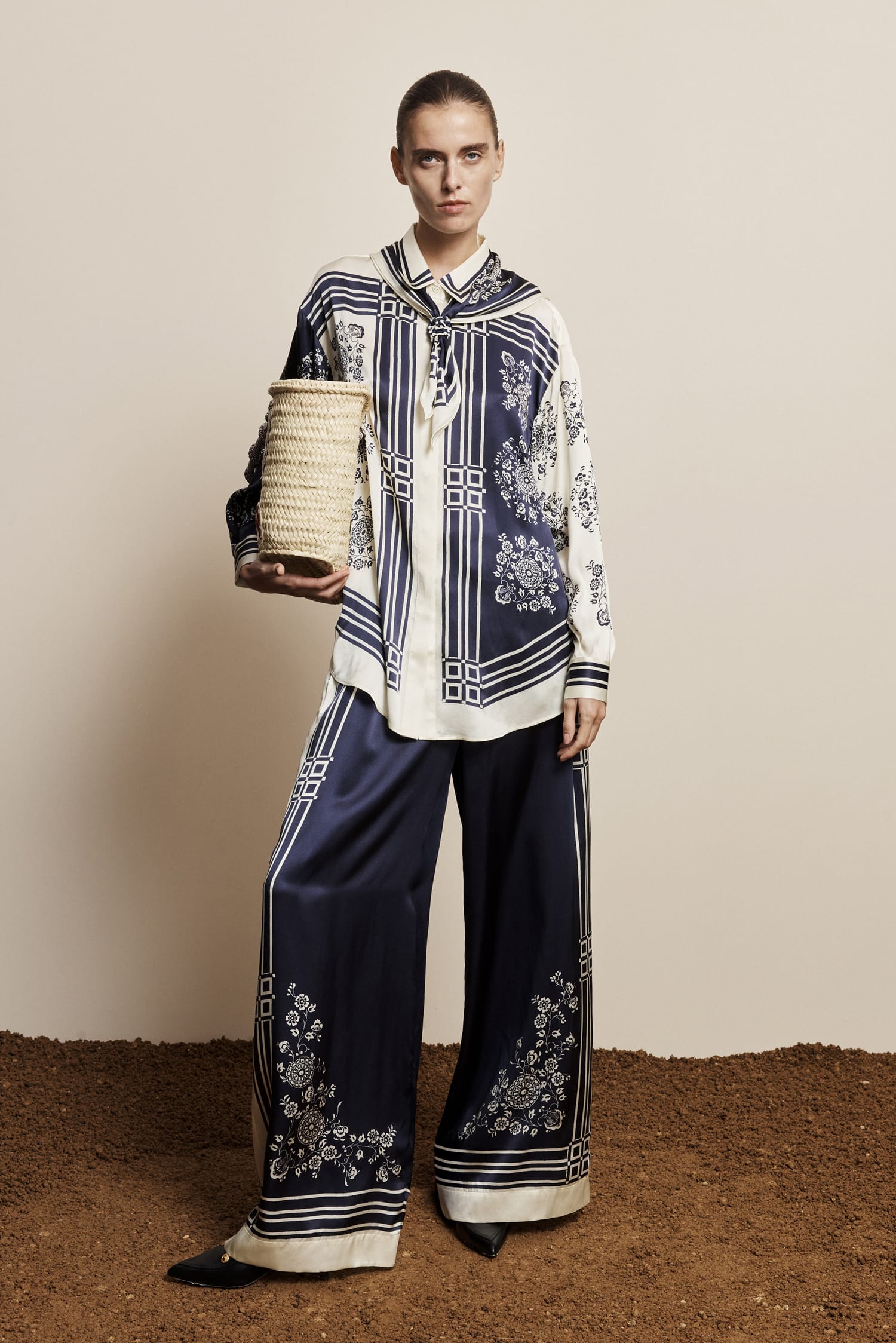 Alemaïs Banderra pantalon large soie imprimé floral
