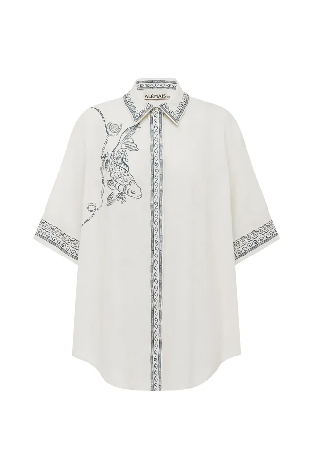 Alemais Lucky chemise lin carpe koi manches courtes