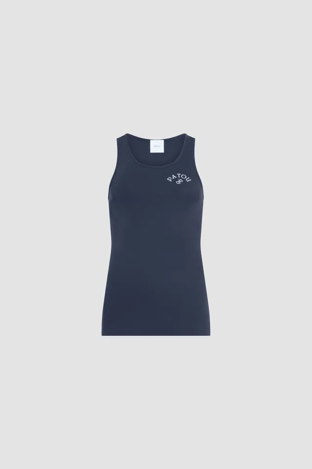 Patou JE210 débardeur coton bleu marine brodé rose