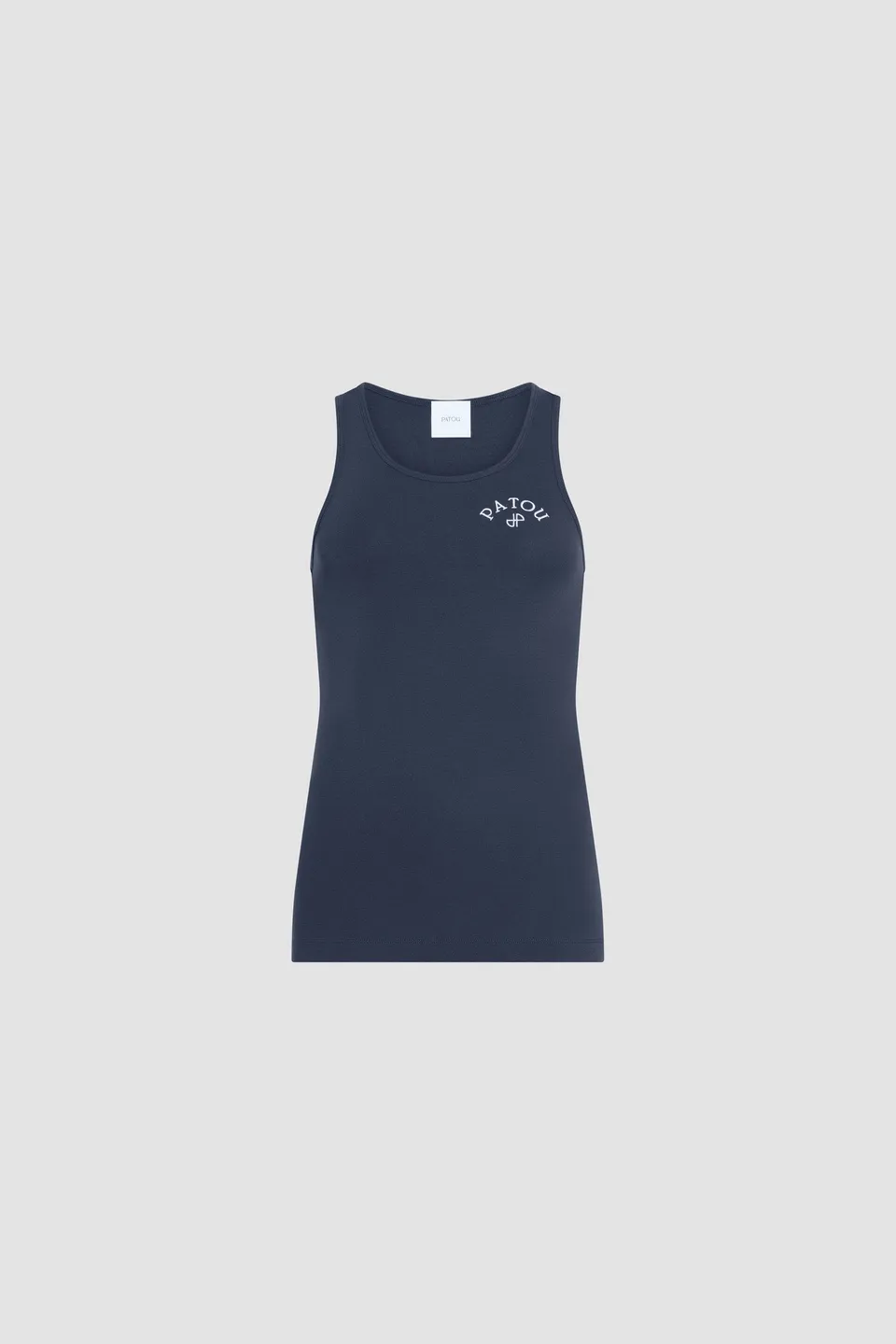 Patou JE210 débardeur coton bleu marine brodé rose