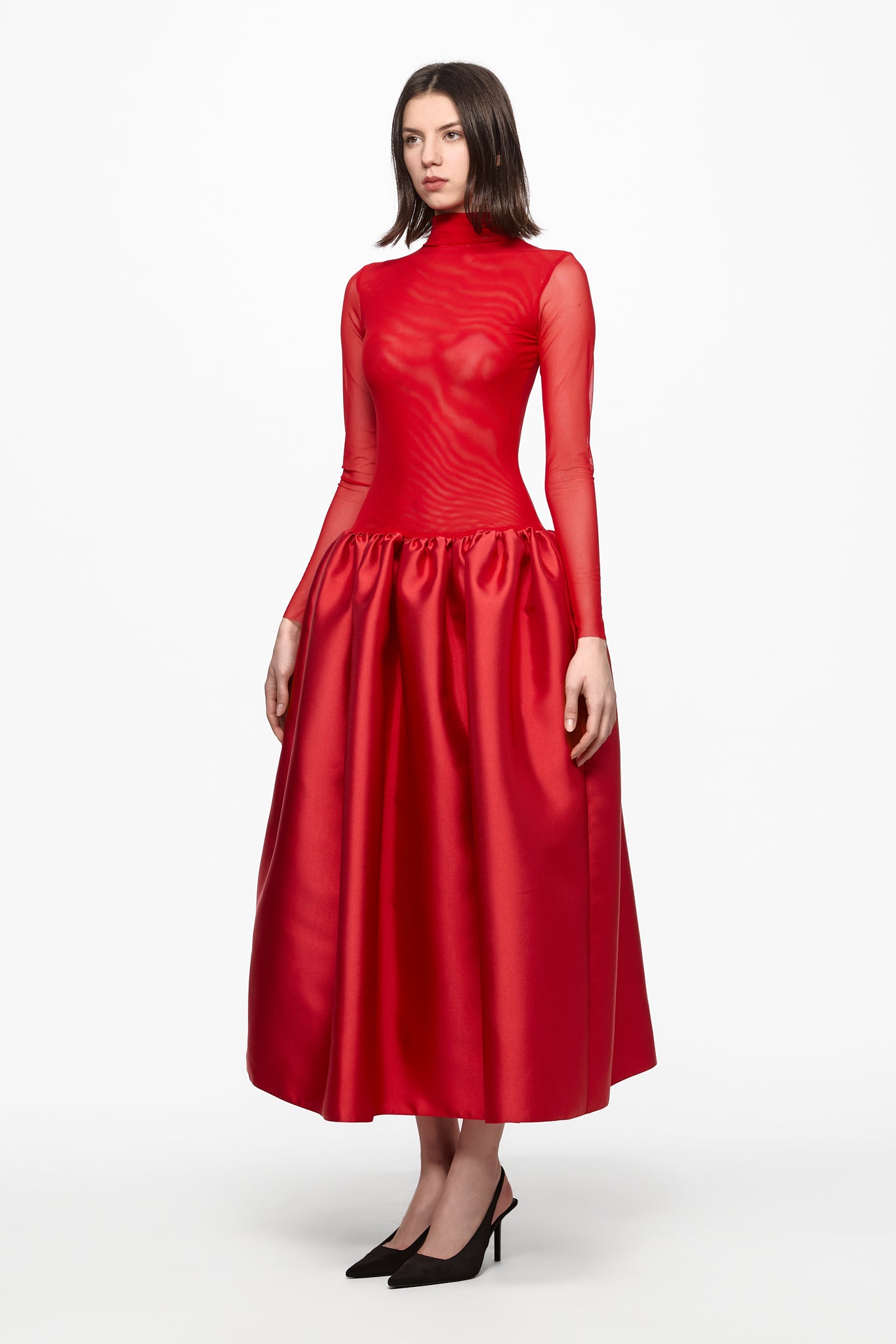 ATU Body Couture Midi Robe Tulle Rouge Jupe Taffetas S