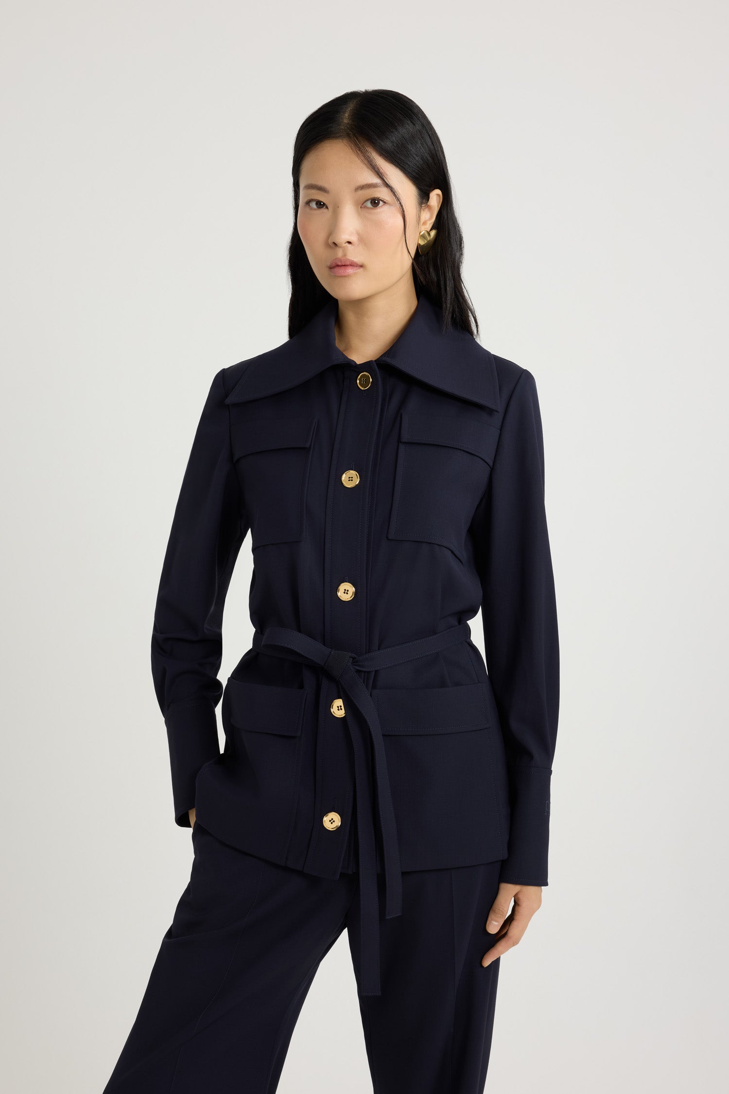 Patou P25JA049 veste safari laine bleu Navy Black