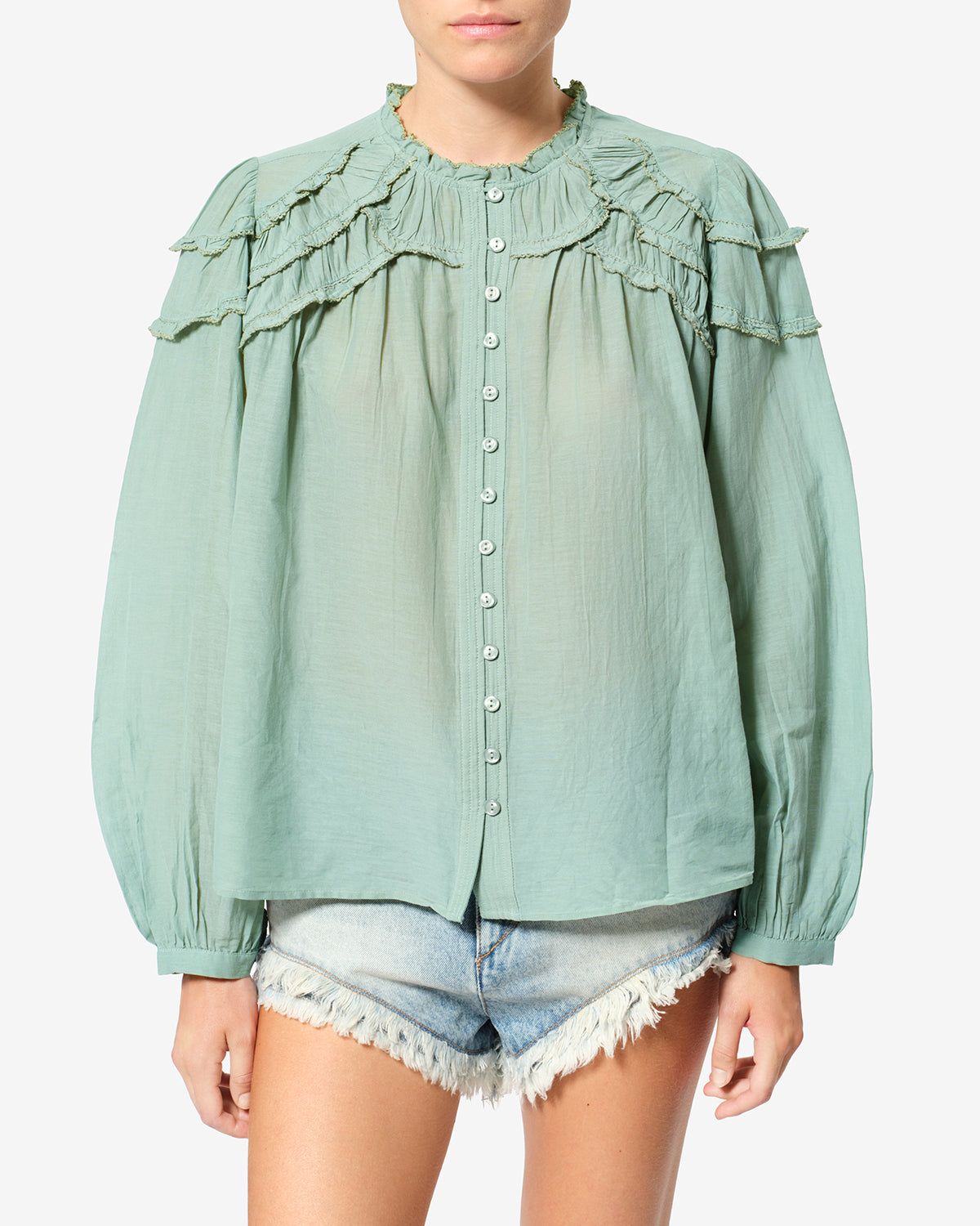 Isabel Marant Christa blouse sauge coton volants
