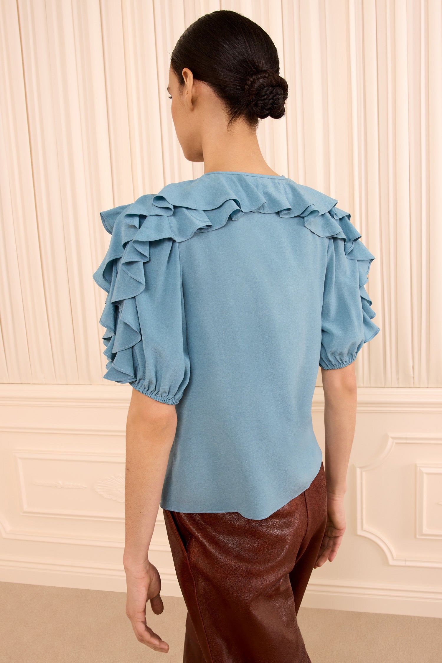 Ulla Johnson Josephine Top Heron bleu 100% soie