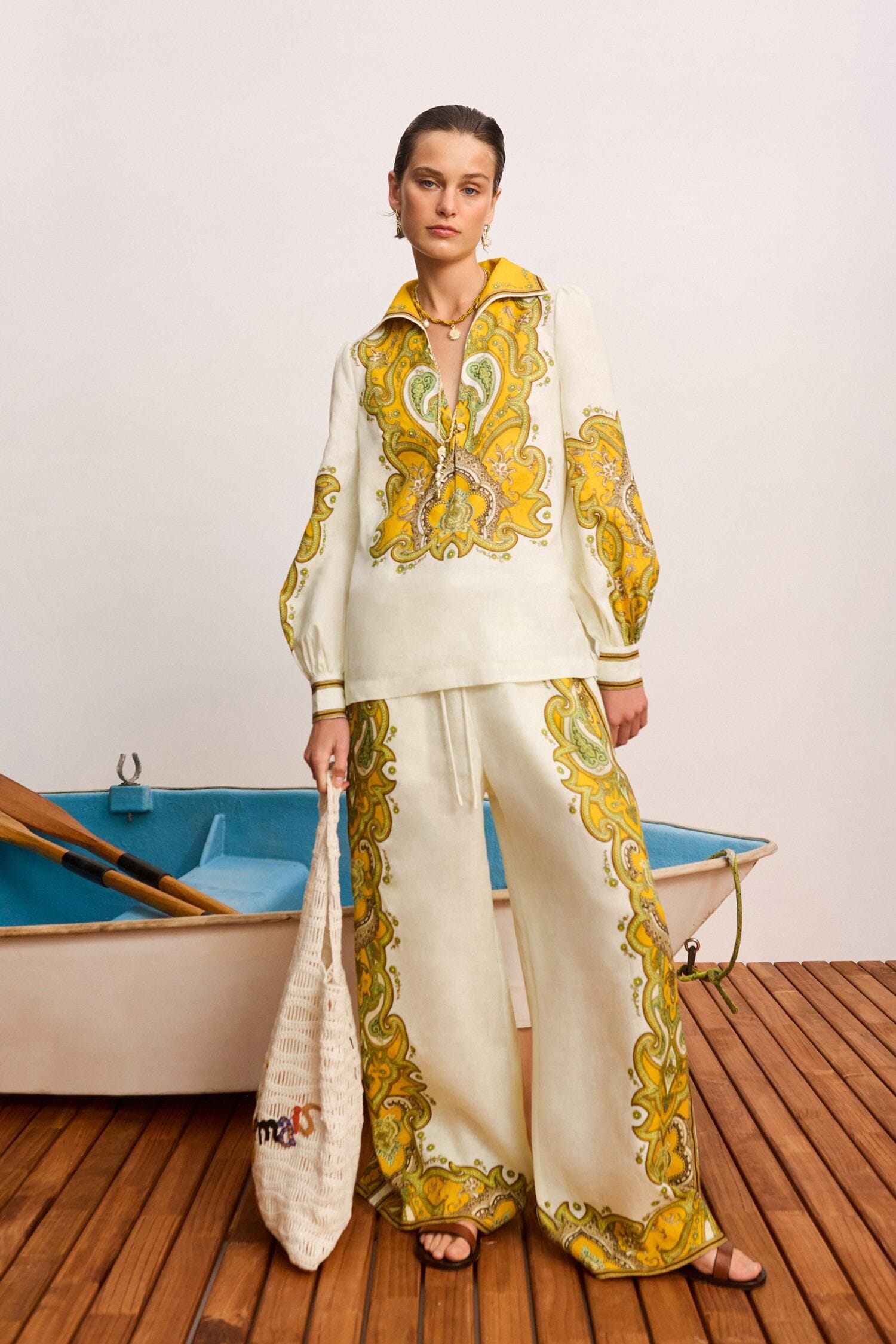 Alemäis Porter Top blouse lin col rabattu imprimé paisley