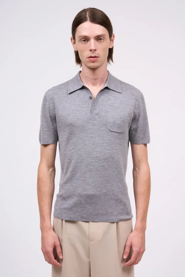 Paul & Joe Loan polo laine fine gris homme
