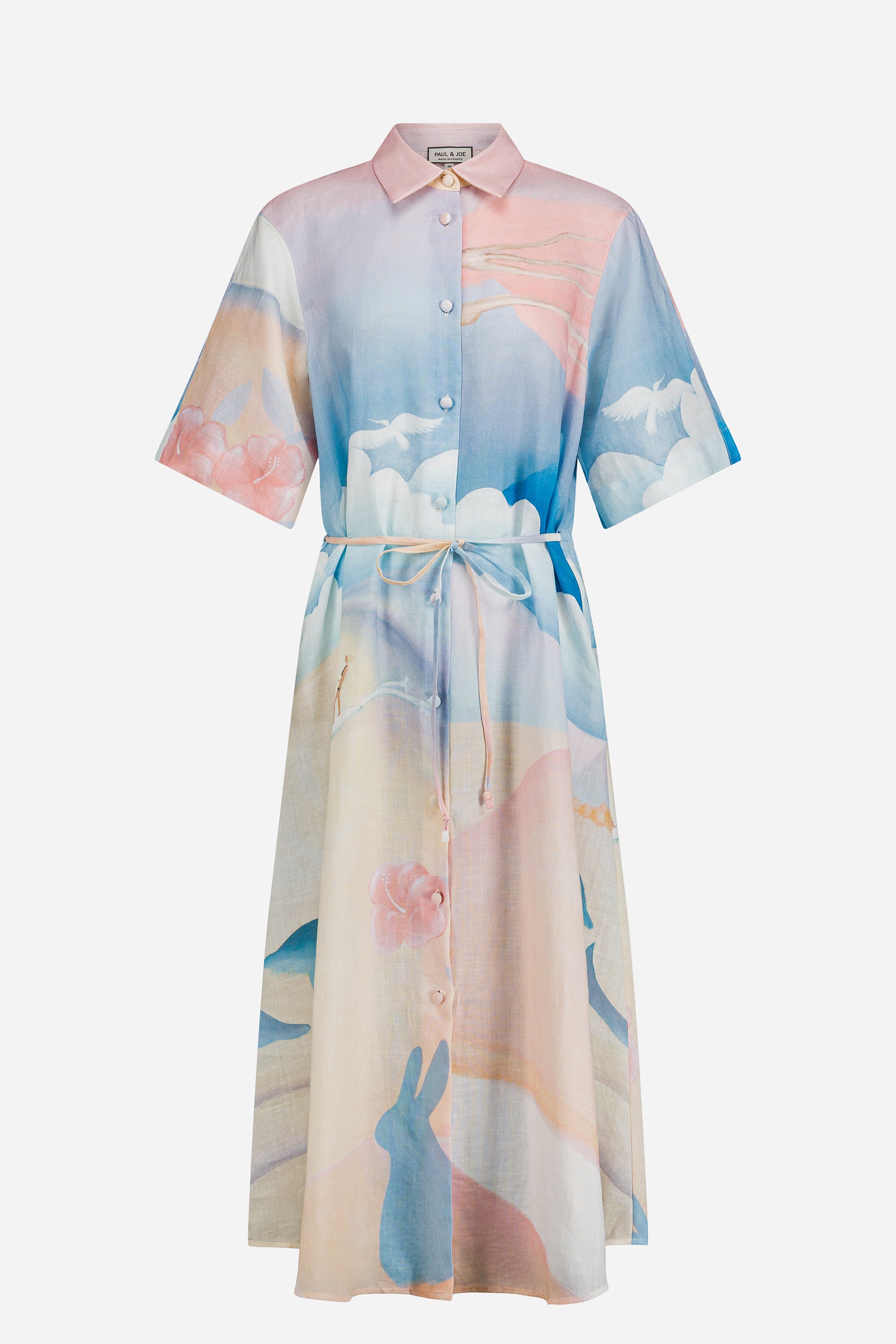 Paul & Joe Ecume robe chemisier ramie rose imprimée