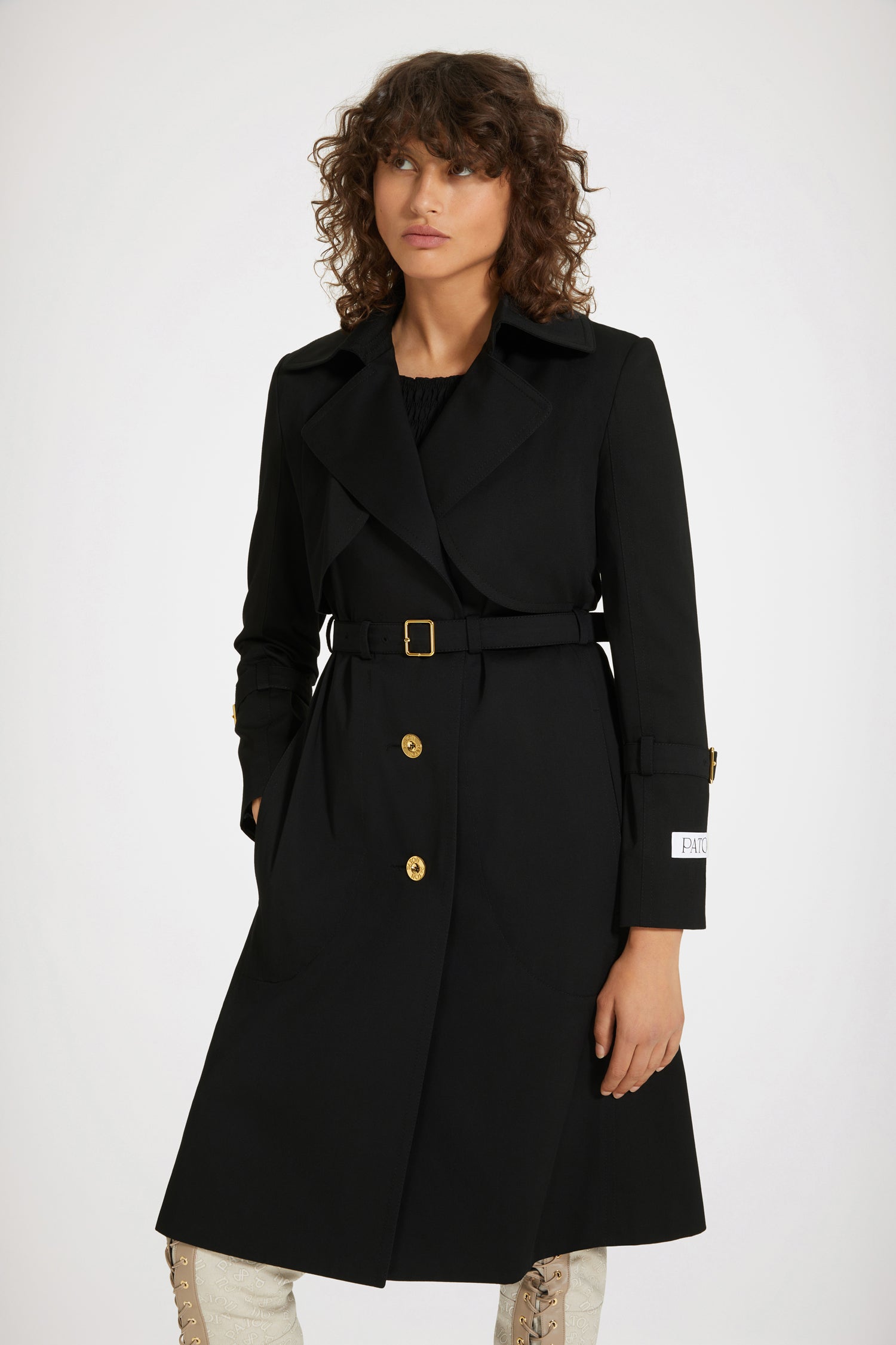 Patou OU019 trench coton gabardine noir ceinture taille