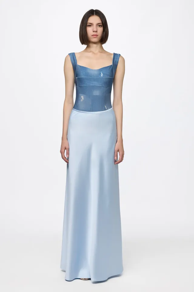 ATU Body Couture Skirts jupe longue satin bleu clair