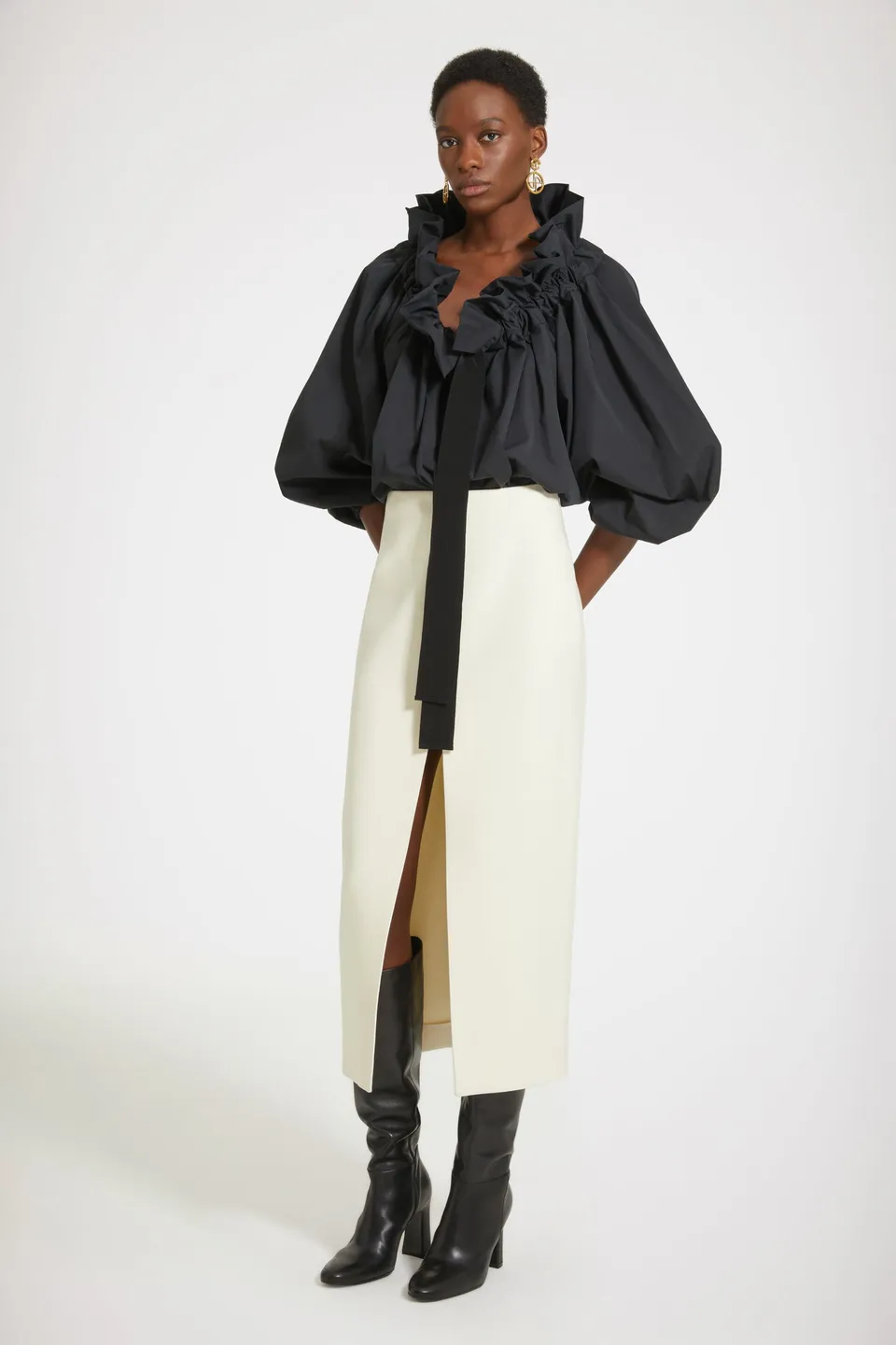 Patou H23SK054 jupe midi fendue blanc avalanche