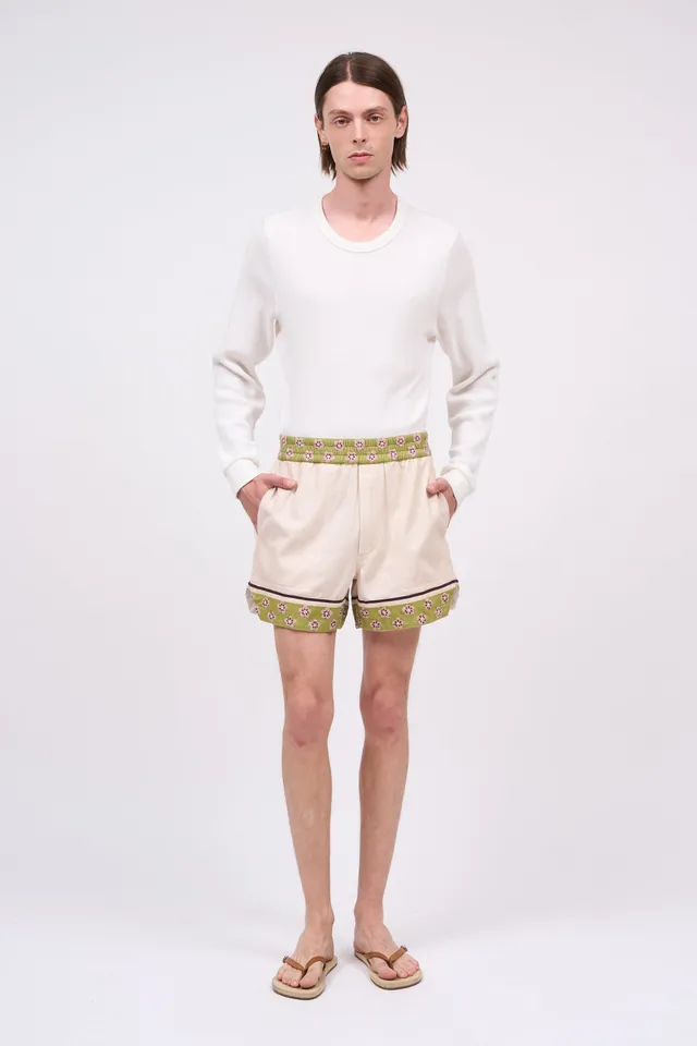 Paul & Joe short Elion gabardine coton brodé beige