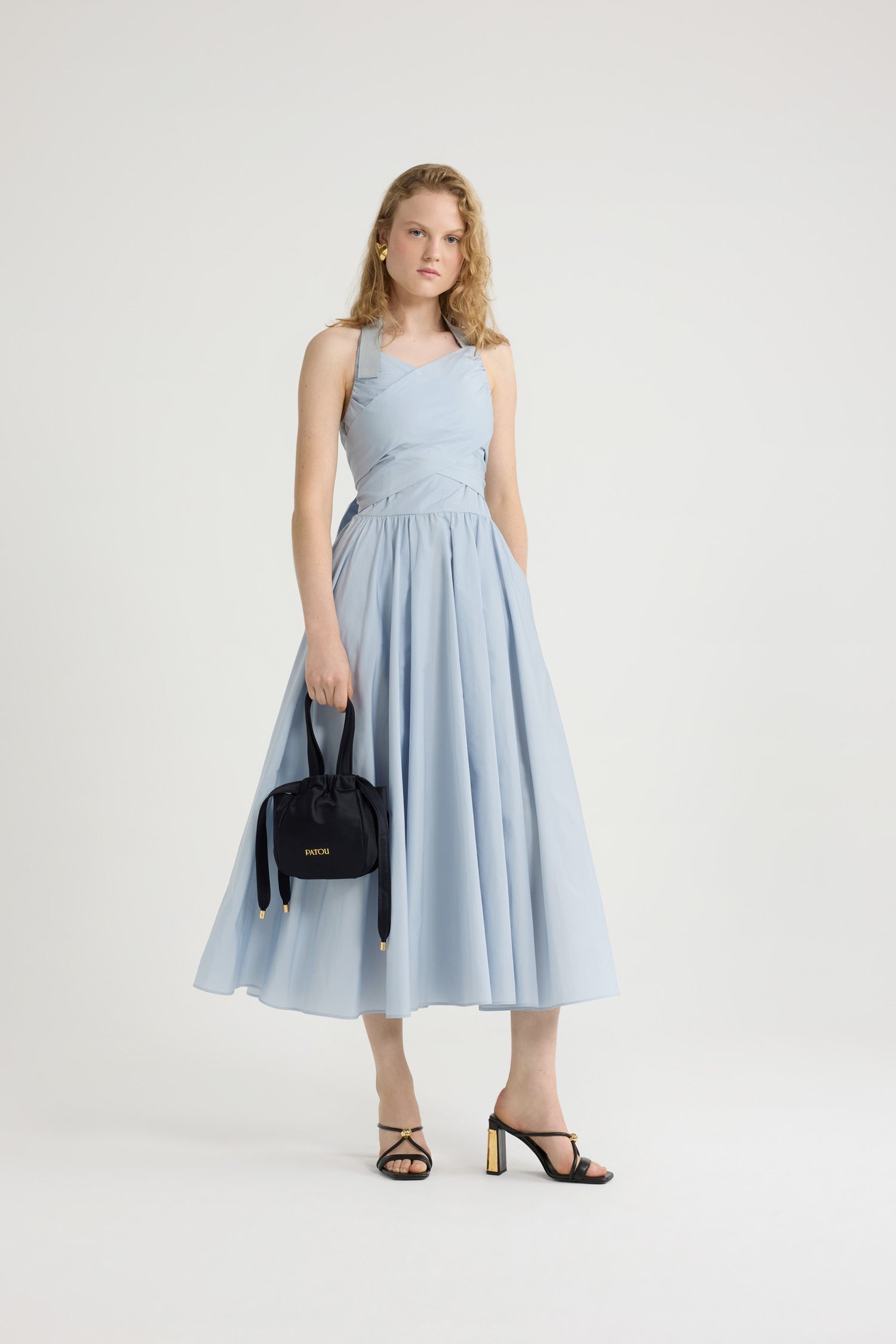Patou P25DR185 robe maxi licol bleu perle