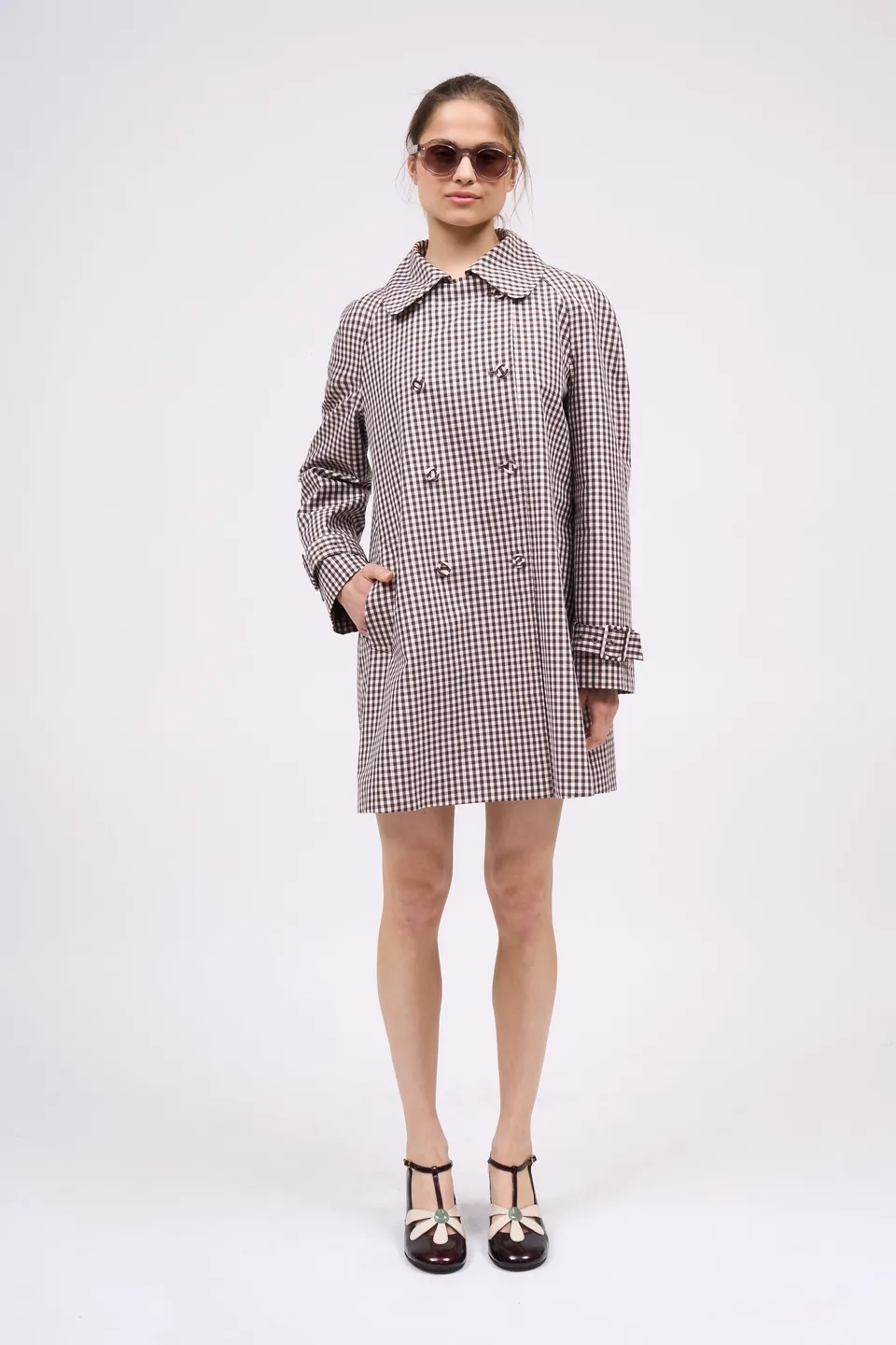 Paul & Joe Harvey manteau popeline vichy Brown and baby pink