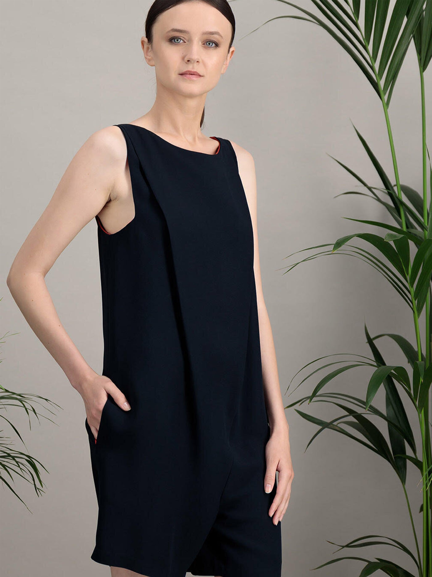 Anahide Saint André DRIAS combinaison crêpe marine soie corail