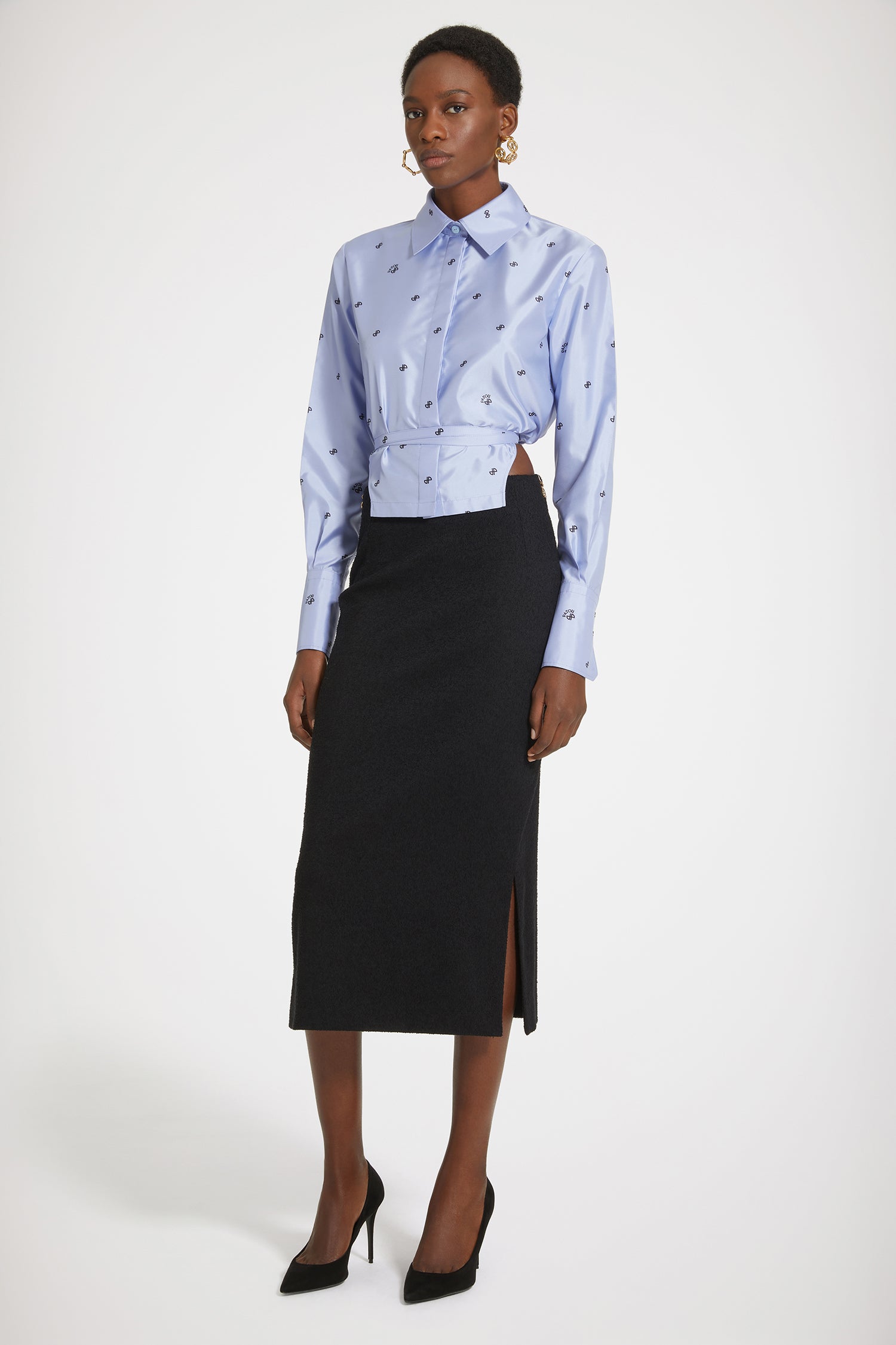 Patou H23BL0260152633B chemise satin bleue cropped