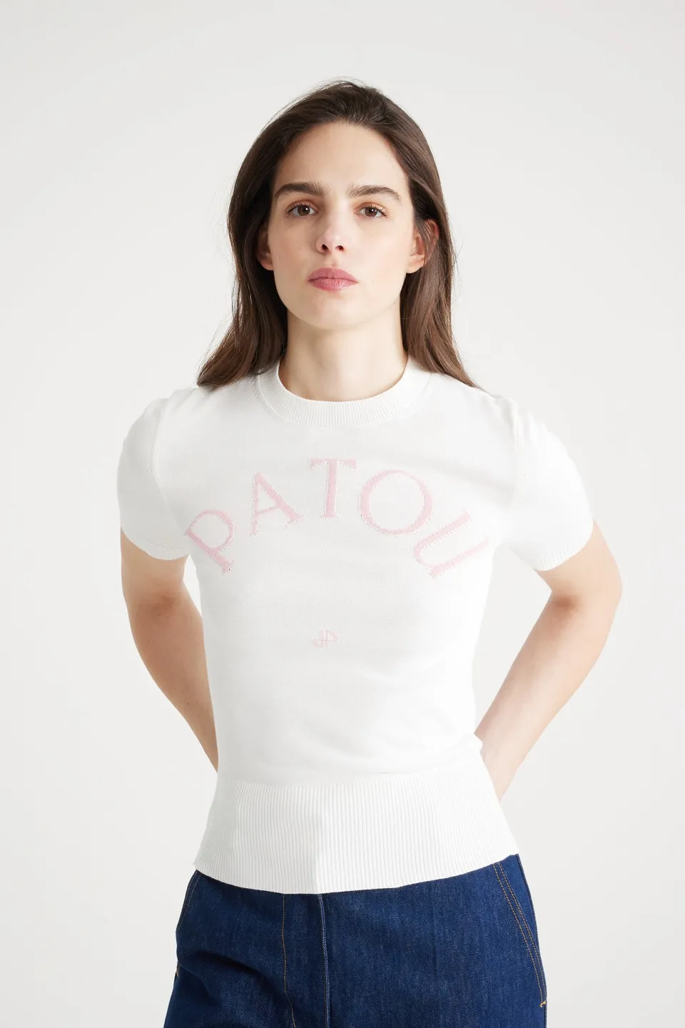 Patou KN182 haut tricot coton White logo rose