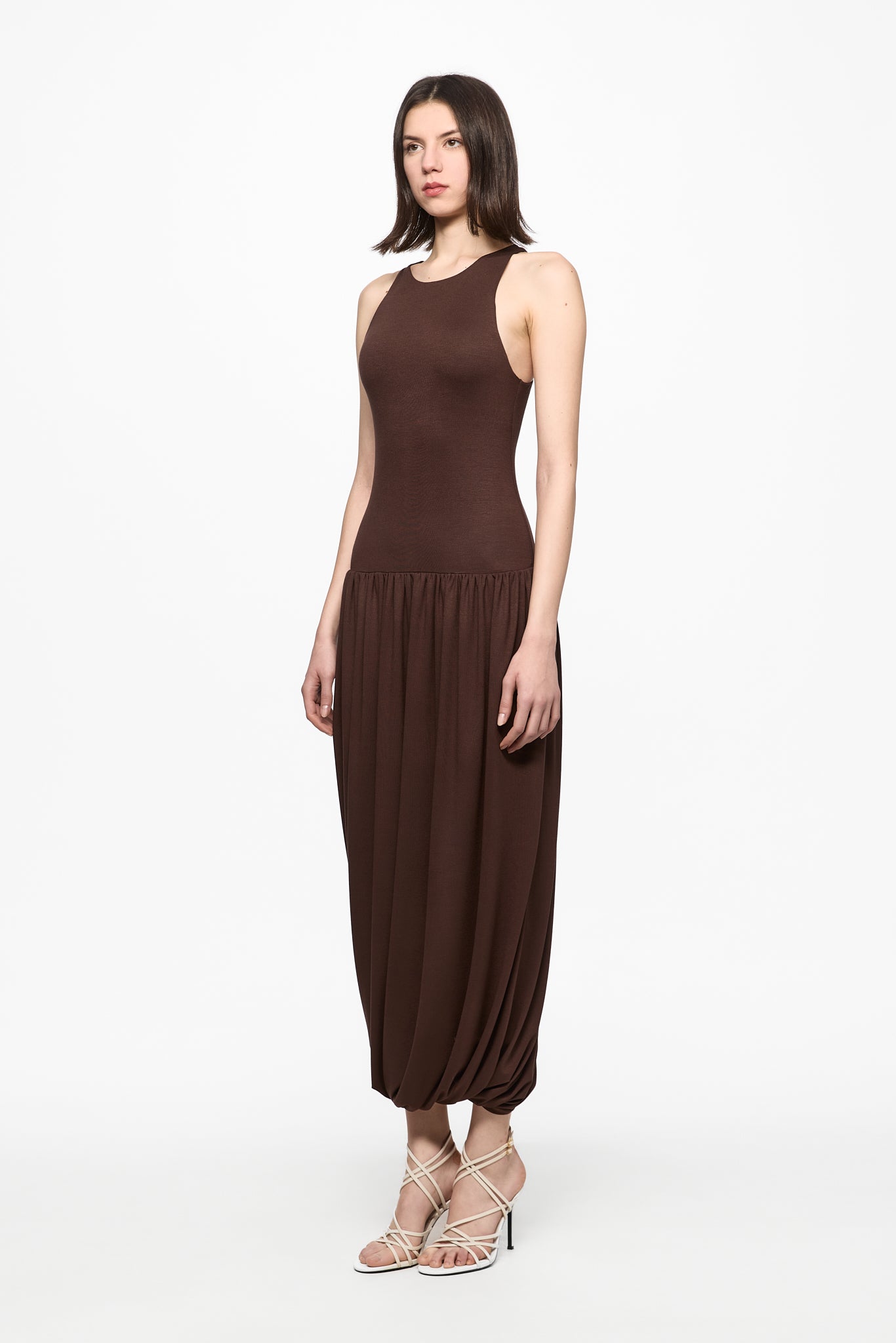ATU Body Couture Midi Sleeveless midi dress rutched robe marron
